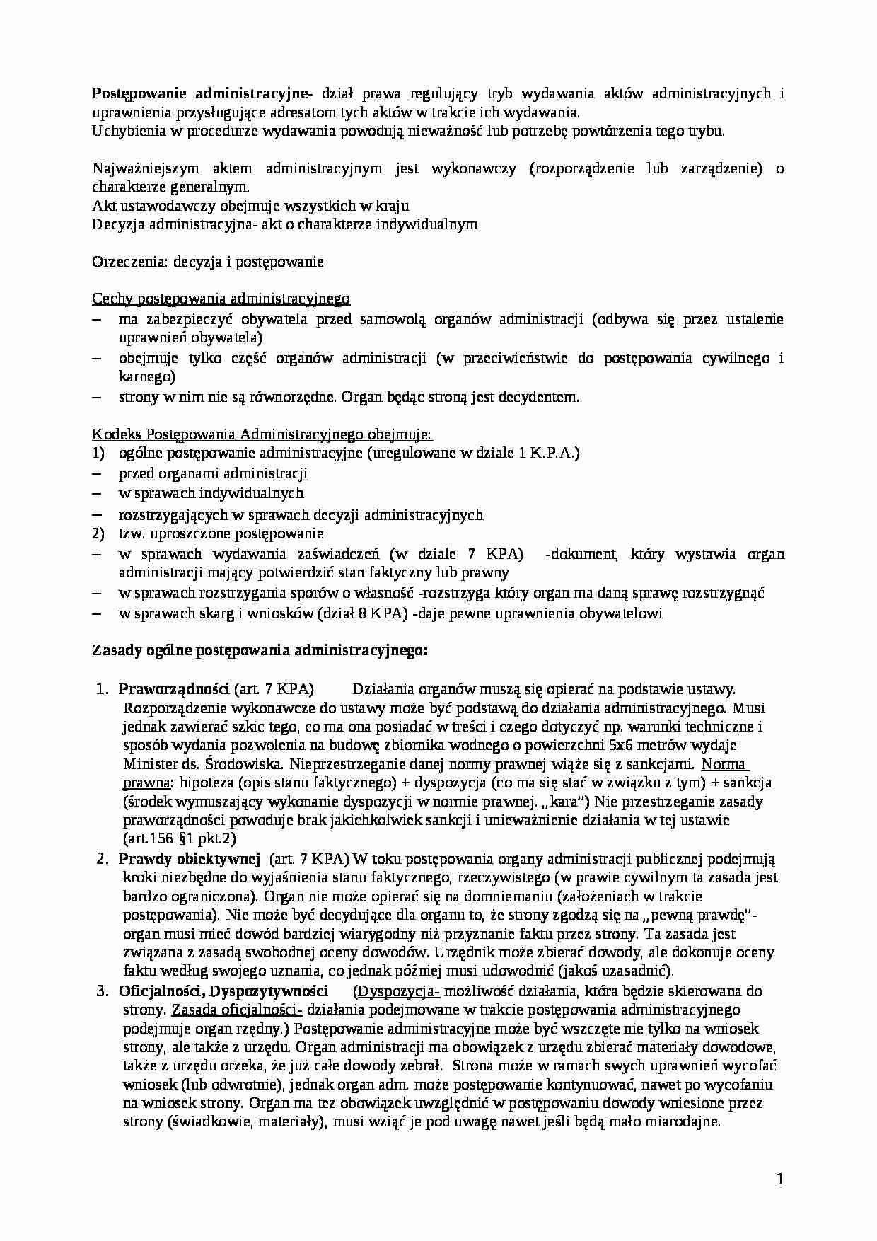 Postępowanie administracyjne - skypt - strona 1