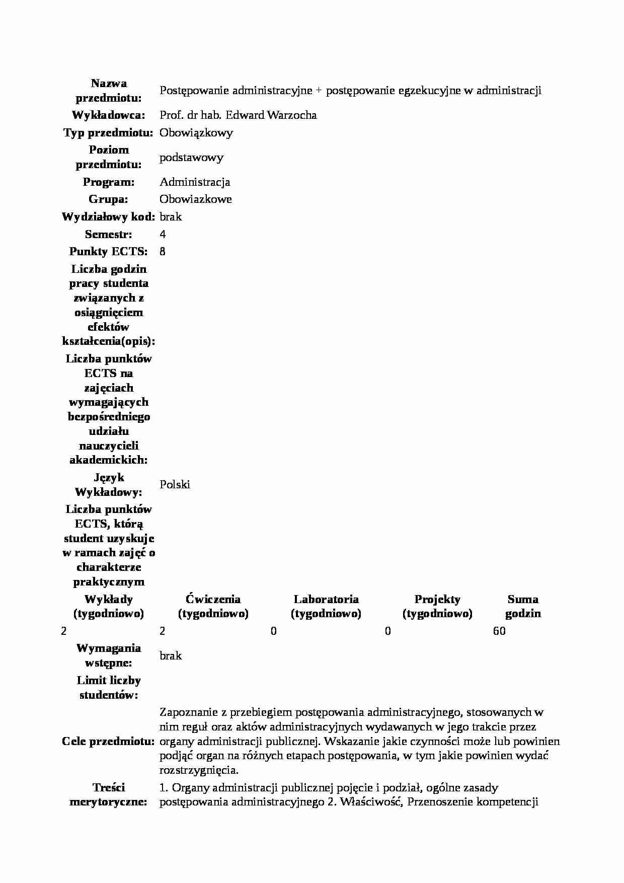 Sylabus - Postępowanie administracyjne - strona 1