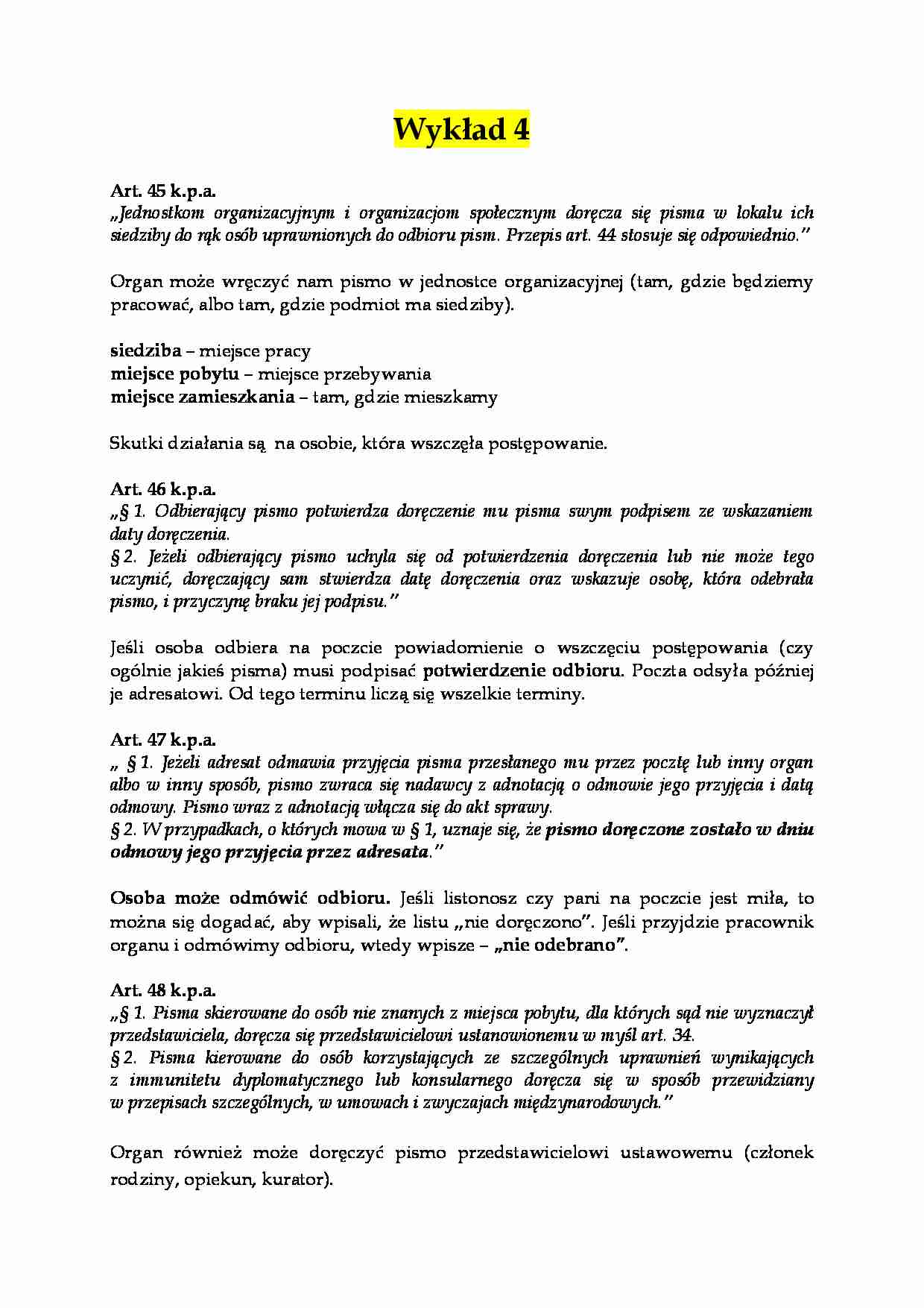 Artykuł 45 postępowania administracyjnego - wykład - strona 1