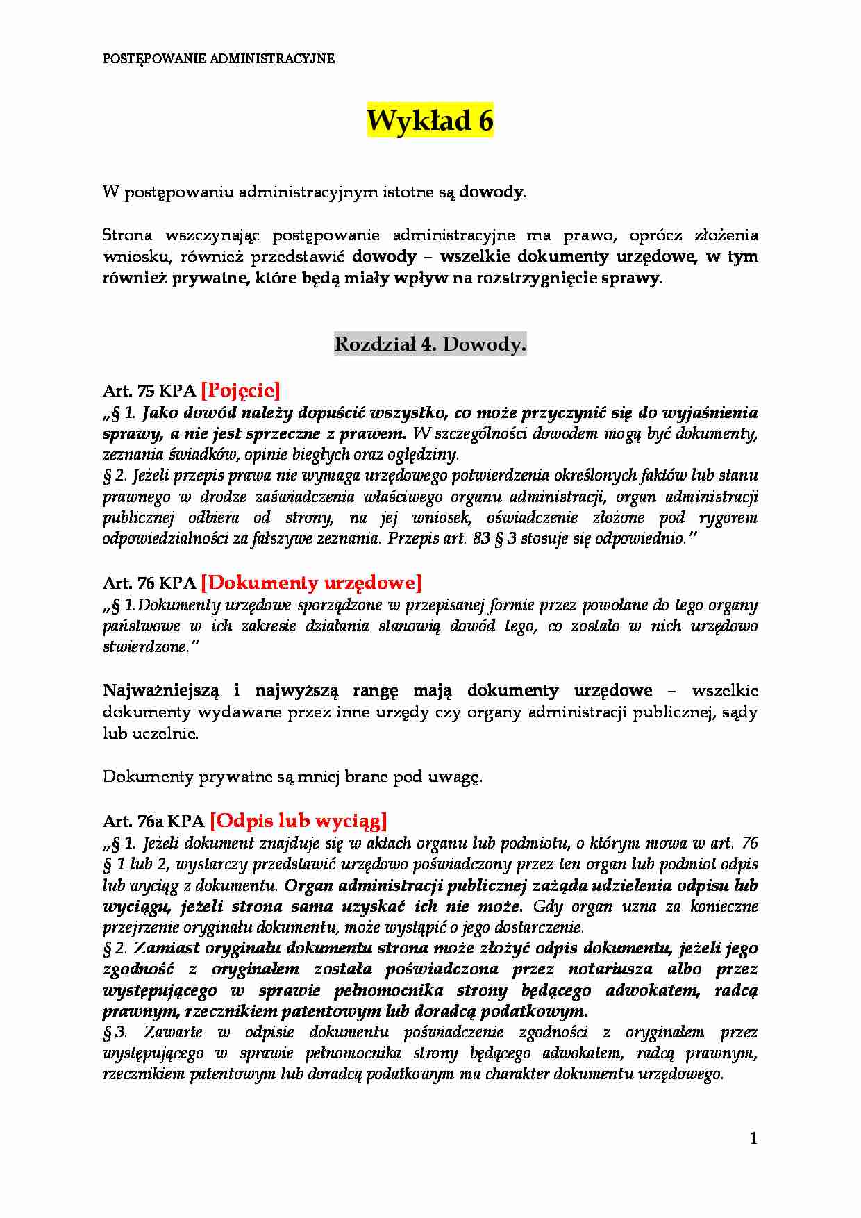 Dowody w postępowaniu administracyjnym - wykład - strona 1