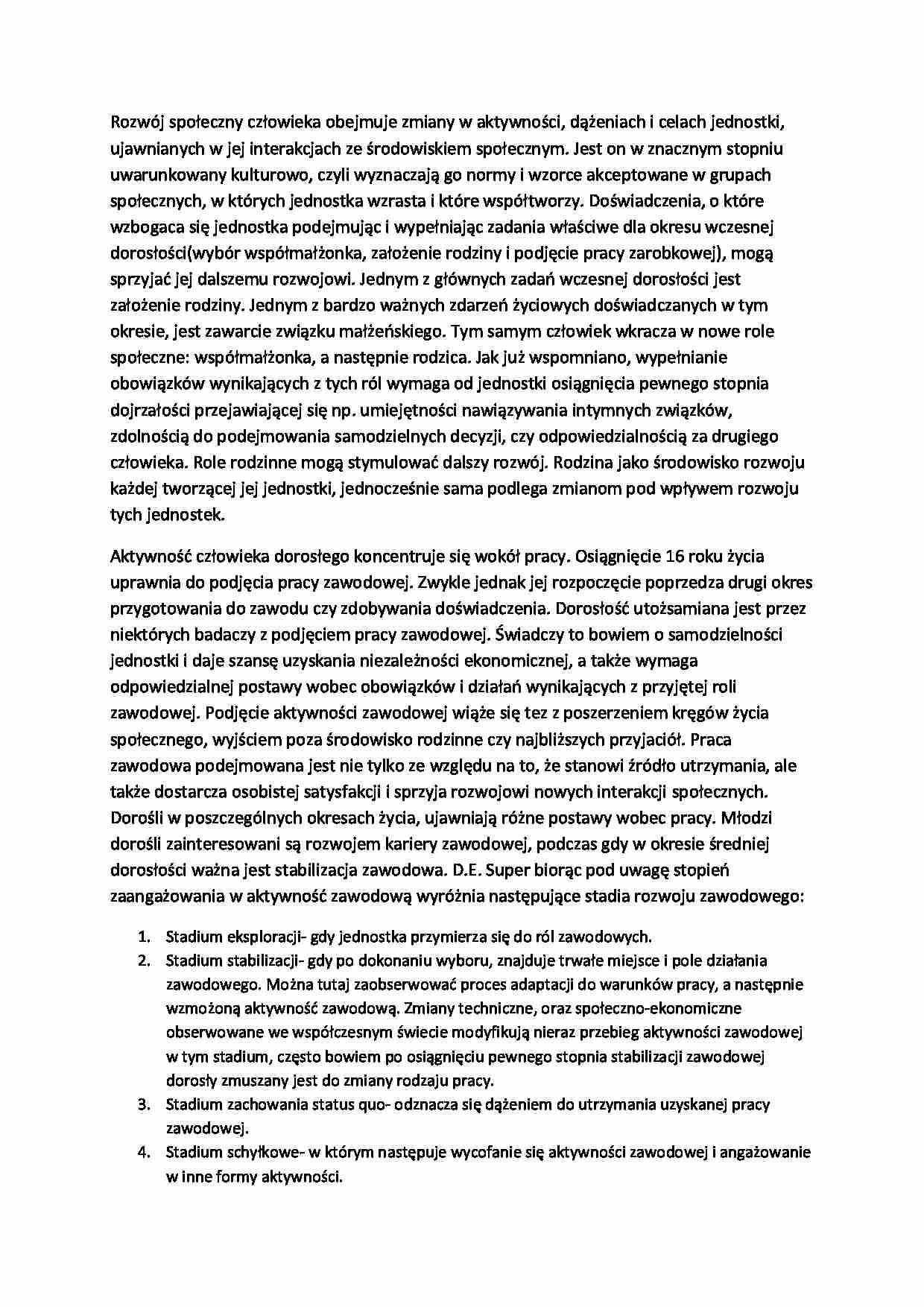 Rozwój społeczny człowieka- opracowanie - strona 1