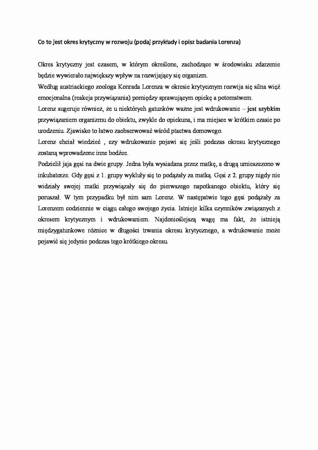 Co to jest okres krytyczny w rozowju- opracowanie - strona 1