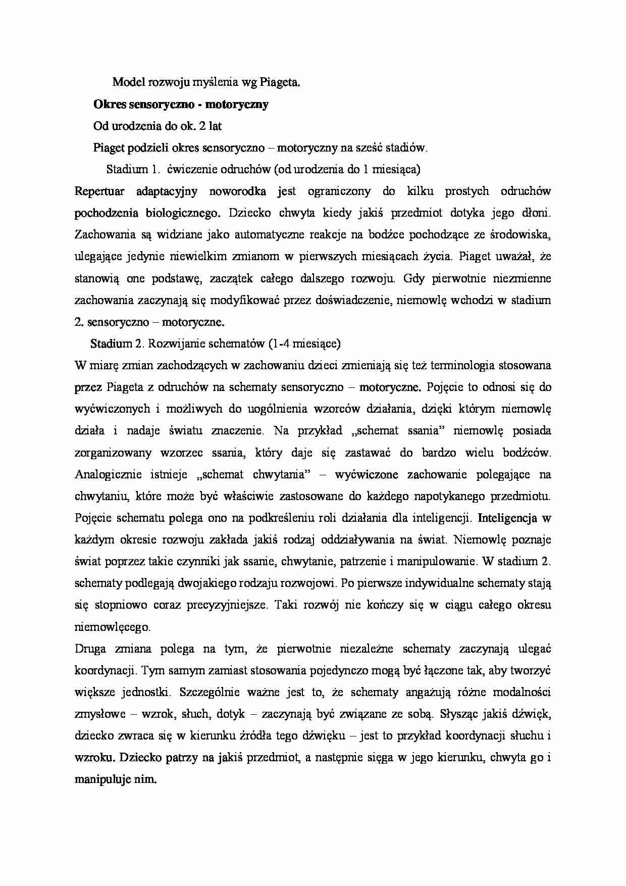 Model rozwoju myślenia według Piageta- opracowanie - strona 1