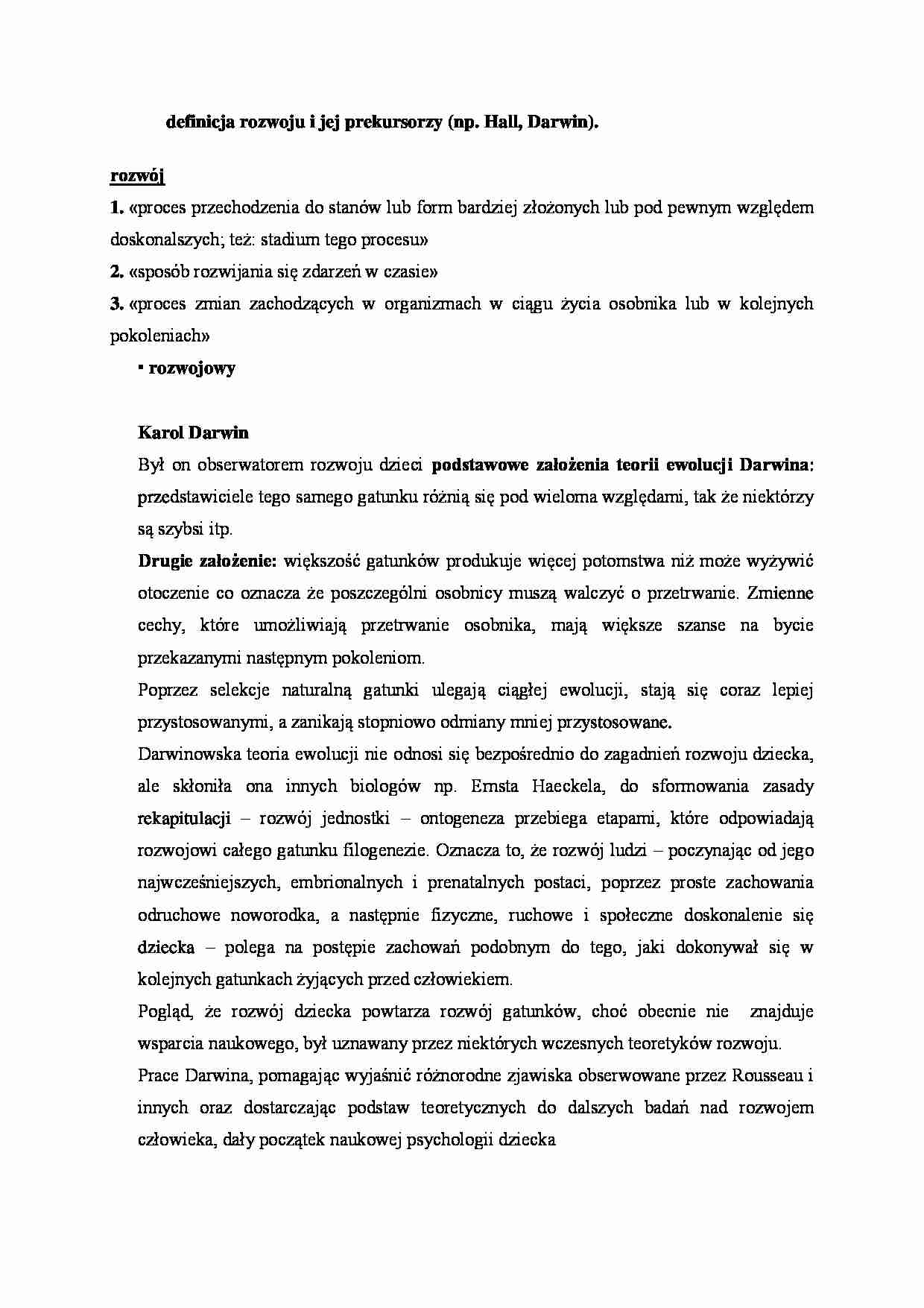 Rozwój człowieka i jego prekursorzy- opracowanie - strona 1