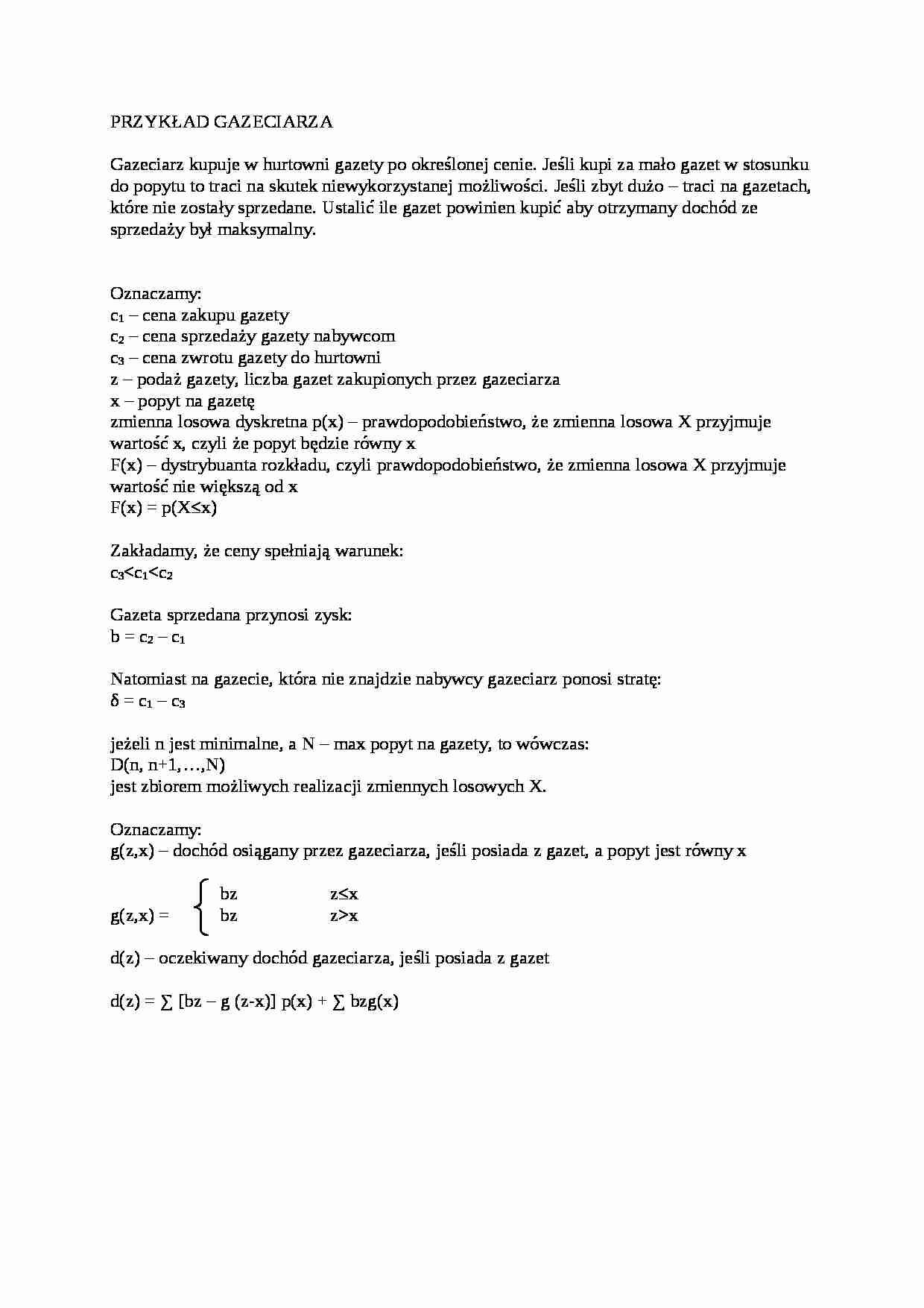 Przykład gazeciarza - omówienie - strona 1