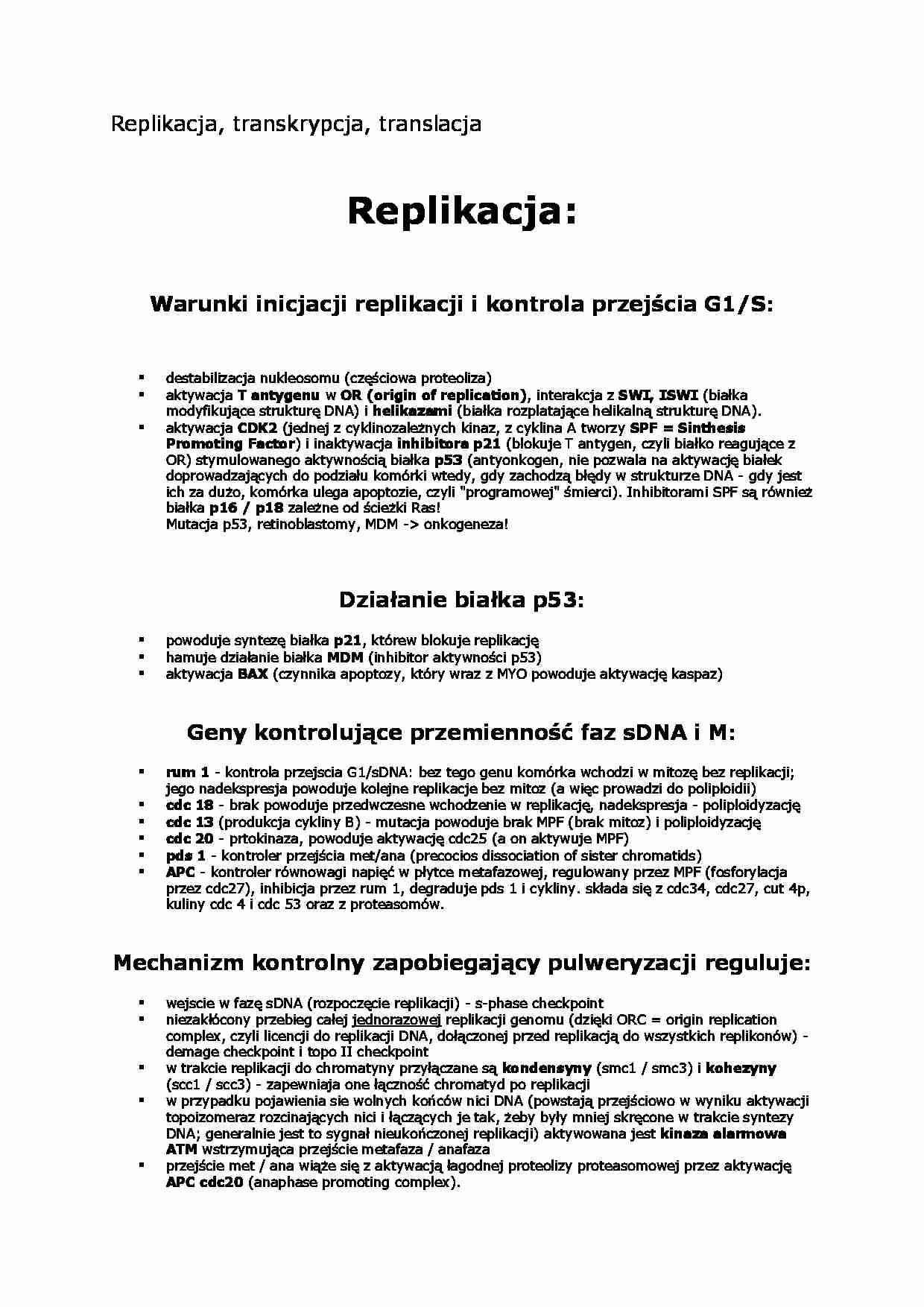 Replikacja, transkrypcja, translacja - wykład - strona 1