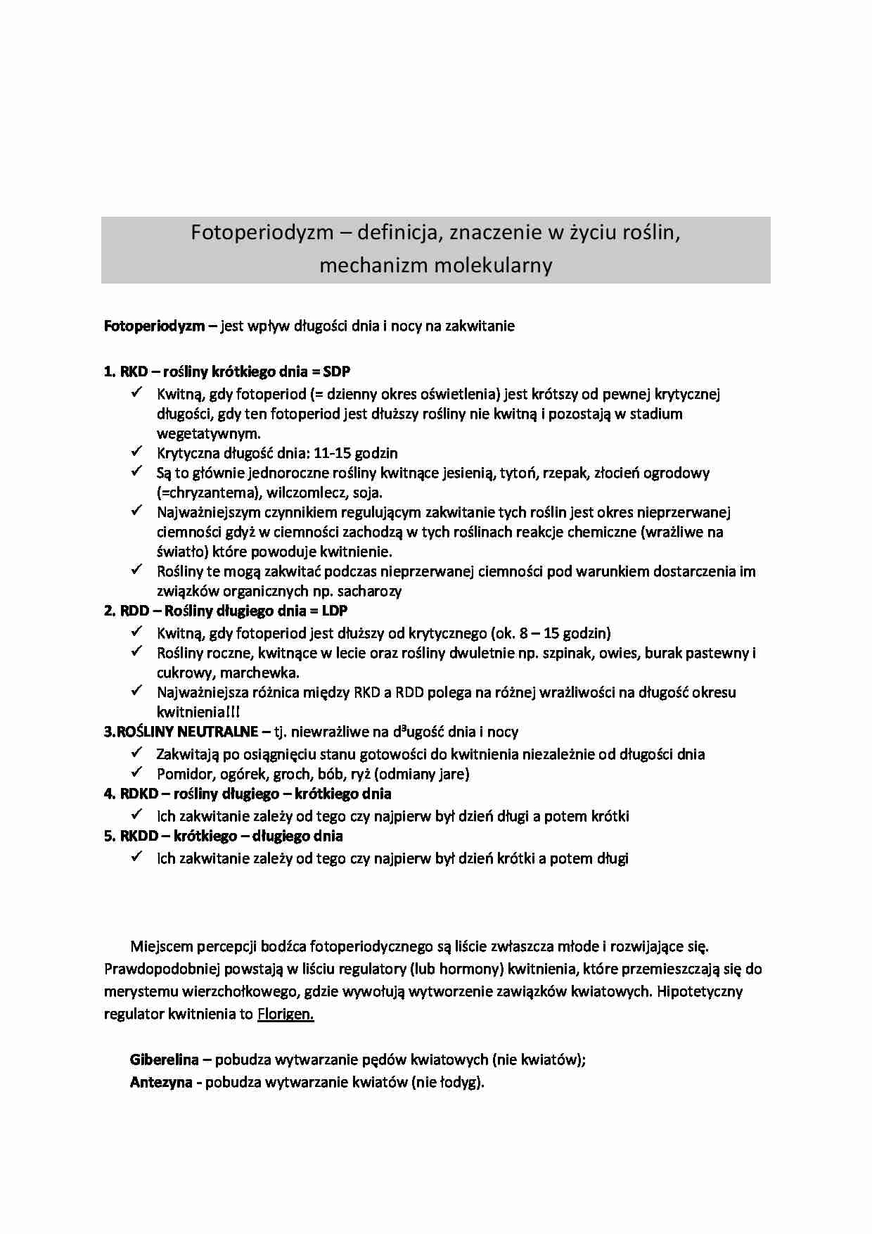 Fotoperiodyzm - definicja, znaczenie w życiu roślin - strona 1