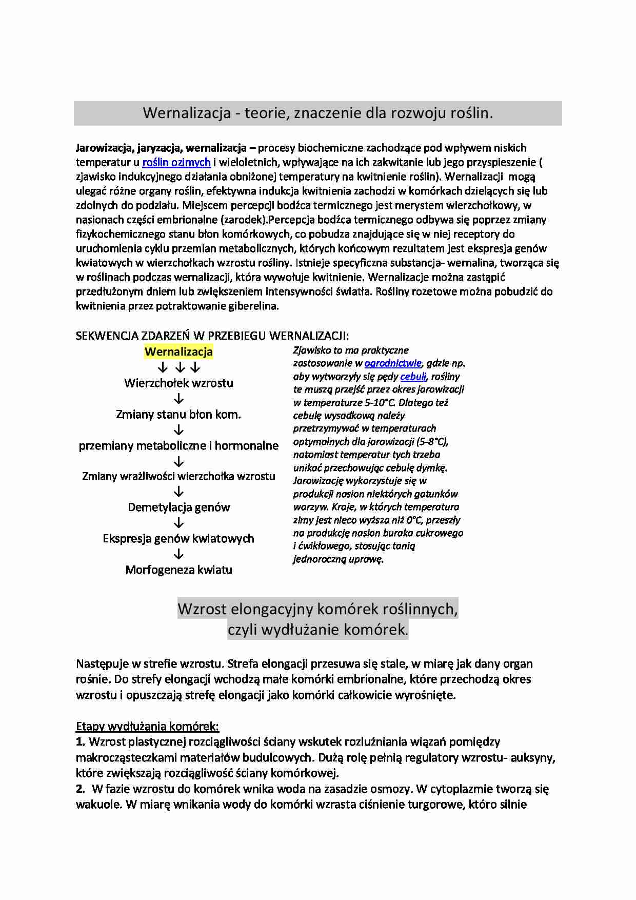Wernalizacja - teorie, znaczenie dla rozwoju roślin - strona 1