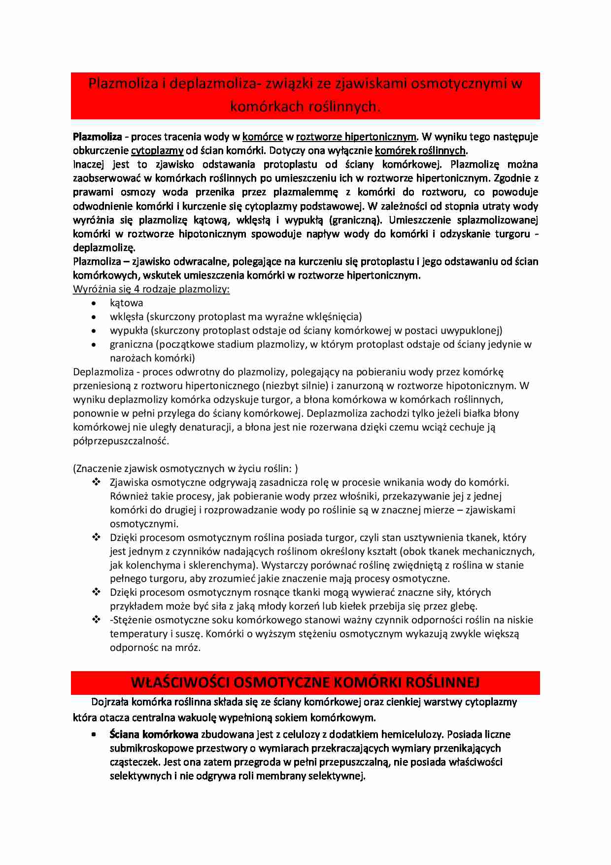 Plazmoliza i deplazmoliza - wykład - strona 1
