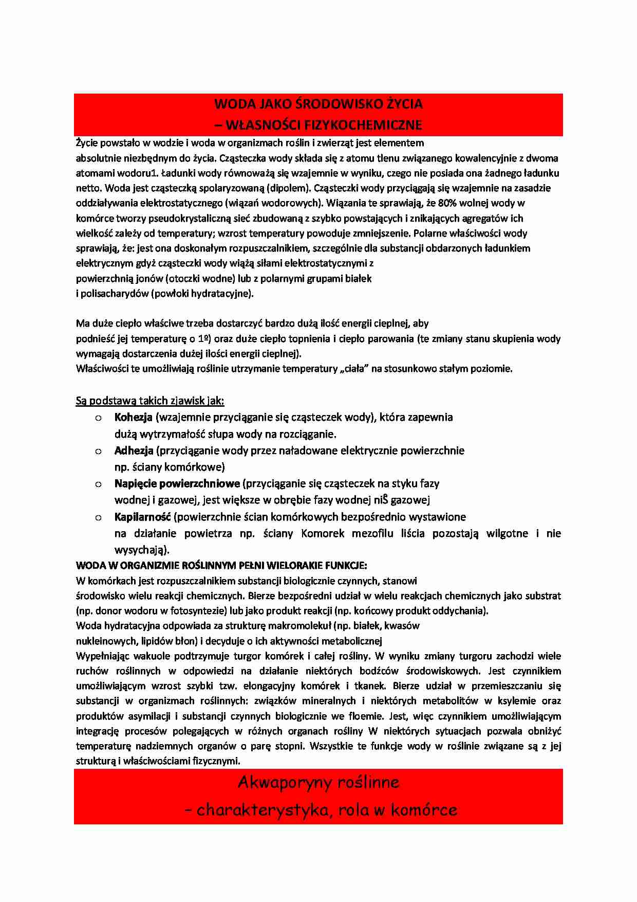 Woda jako środowisko życia - strona 1