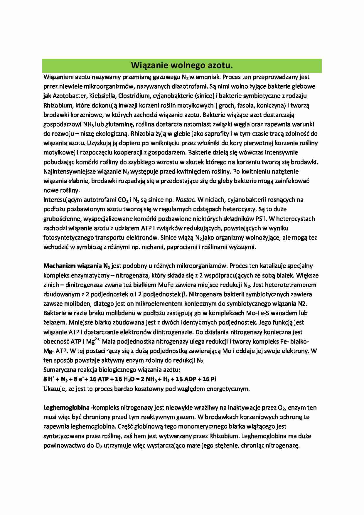Wiązanie wolnego azotu. - strona 1