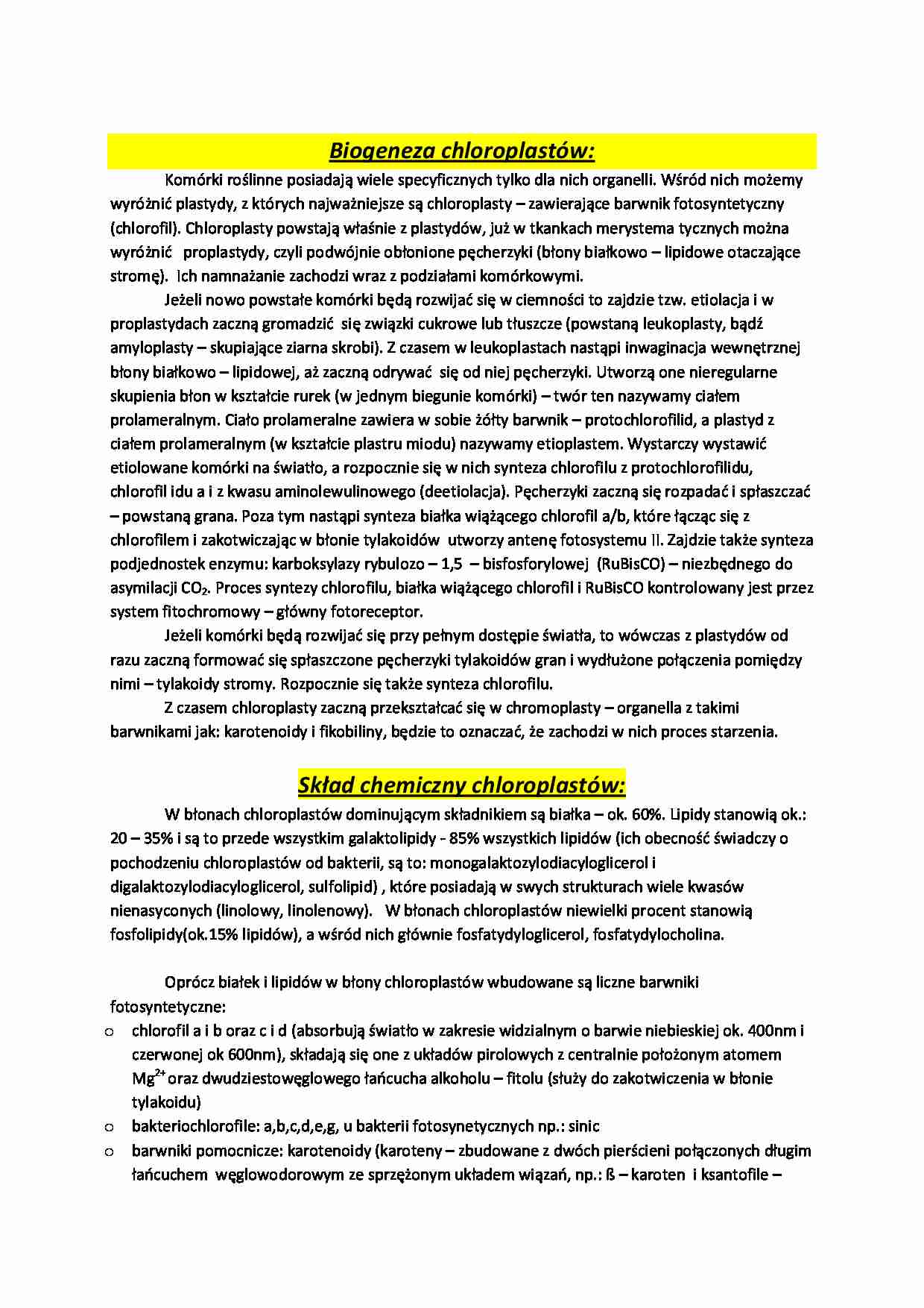 Biogeneza chloroplastów - wykład - strona 1