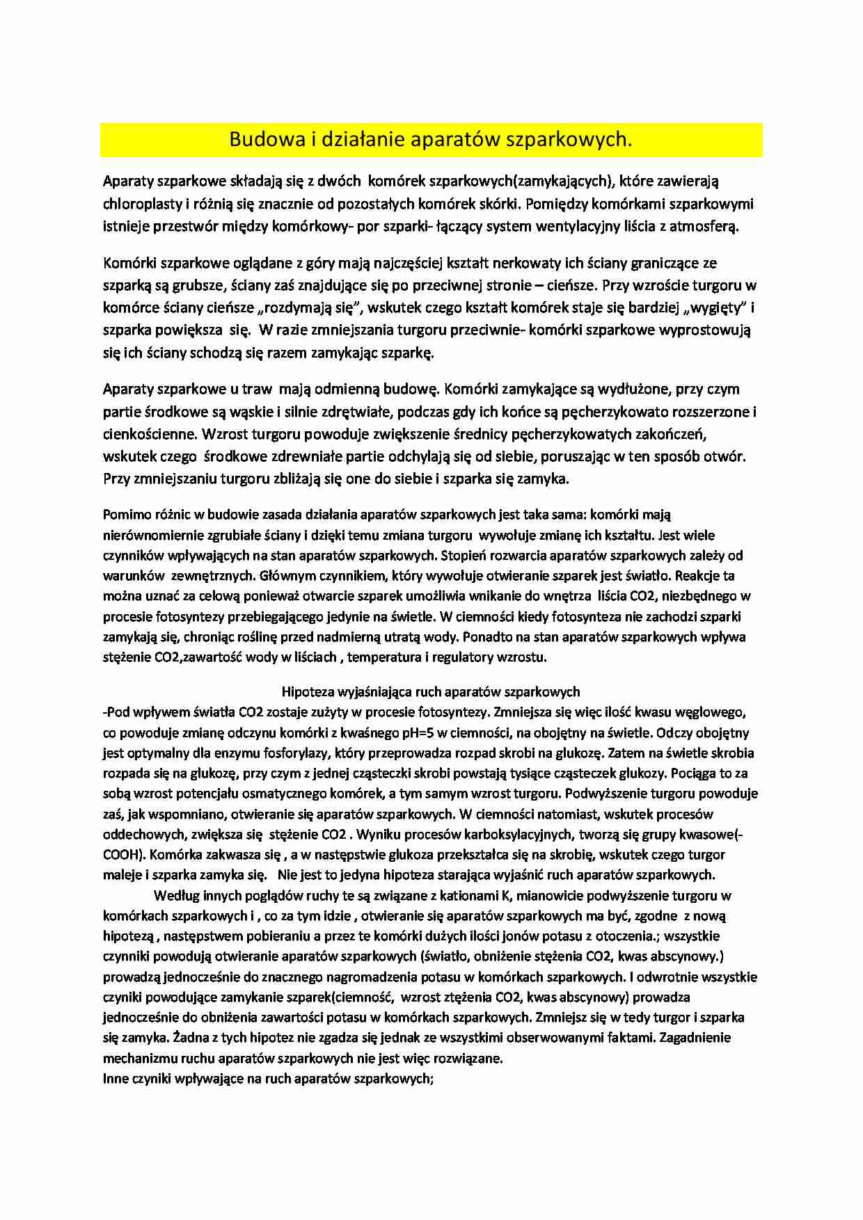 Budowa i działanie aparatów szparkowych. - strona 1