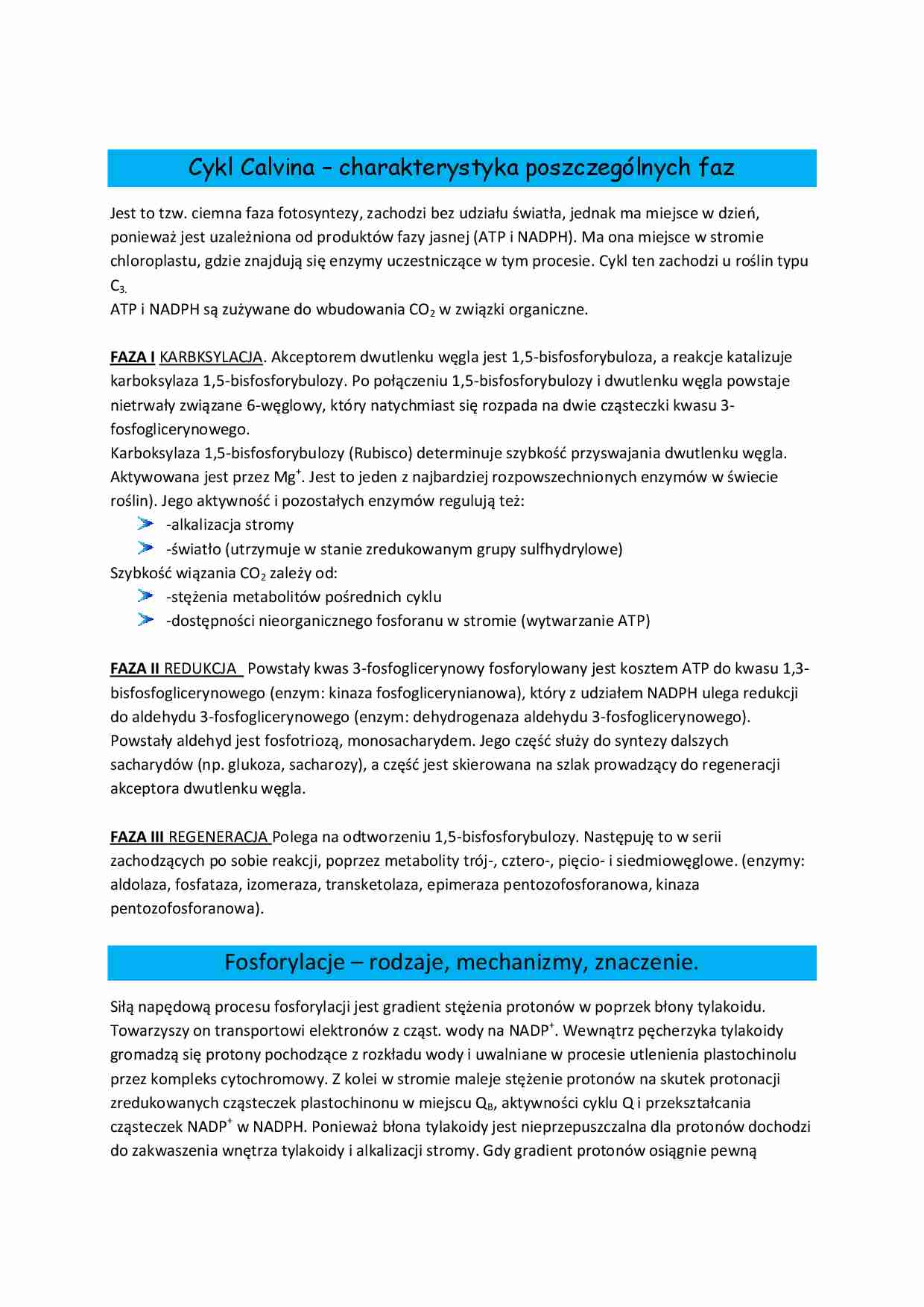 Cykl Calvina - charakterystyka poszczególnych faz - strona 1