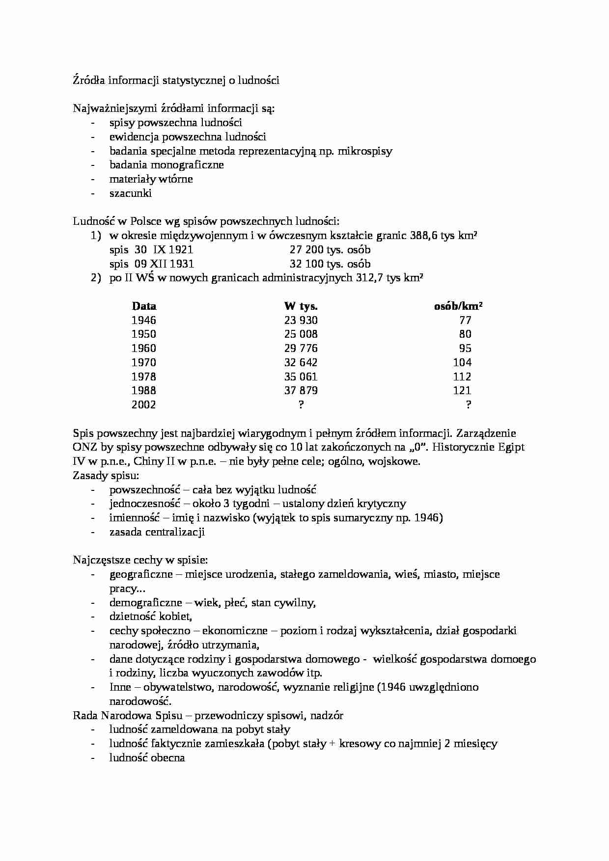 Wykład  - źródła informacji statystycznej o ludności - strona 1