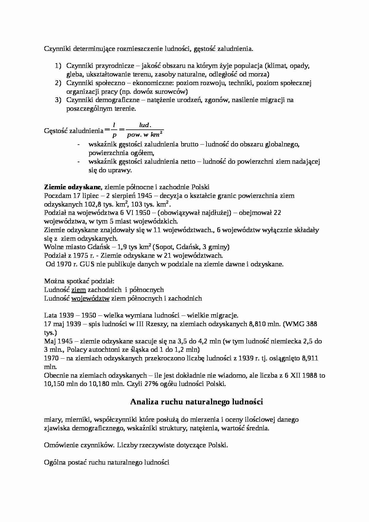 Wykład - Czynniki determinujące rozmieszczenie ludności - strona 1