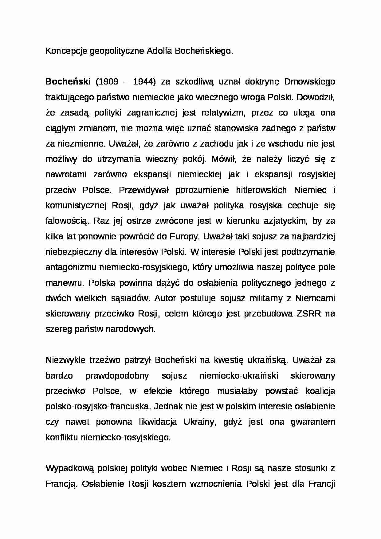 Wykład - Koncepcje geopolityczne Adolfa Boche_skiego - strona 1