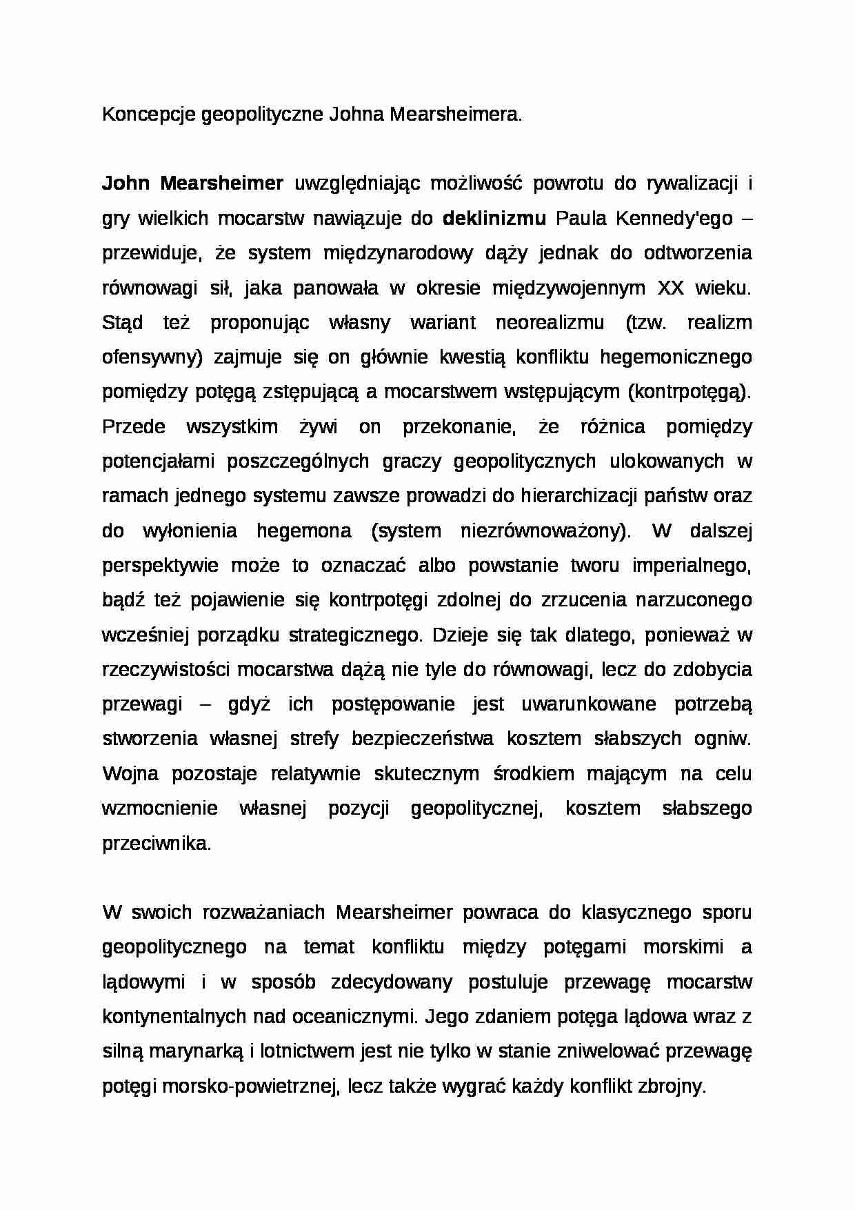Wykład - Koncepcje geopolityczne Johna Mearsheimera - strona 1