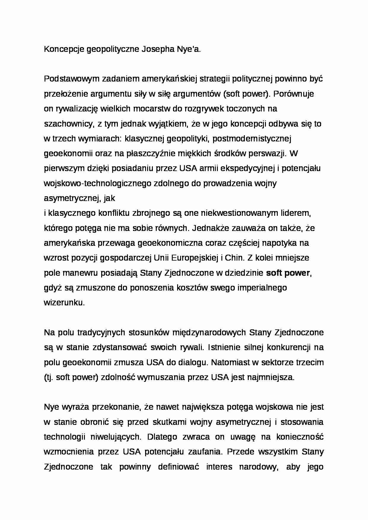 Wykład - Koncepcje geopolityczne Josepha Nye - strona 1