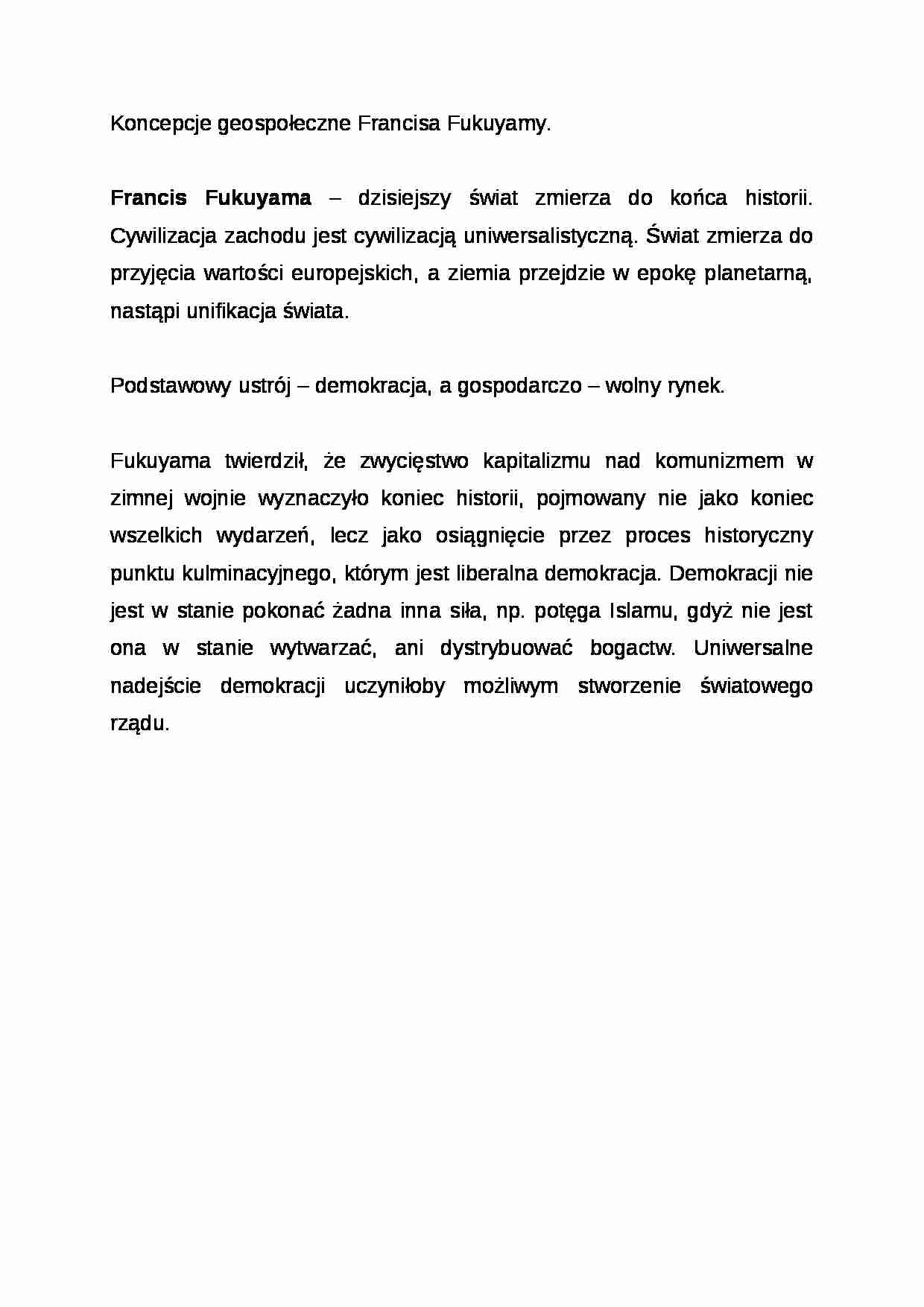 Wykład - Koncepcje geospołeczne Francisa Fukuyamy - strona 1