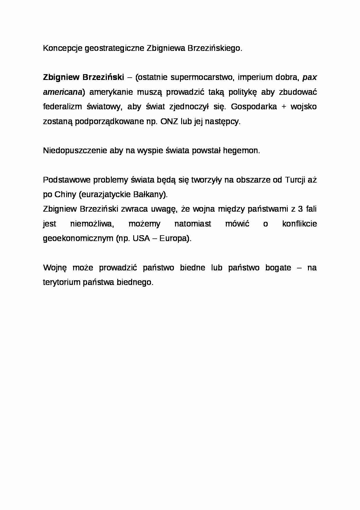 Wykład - Koncepcje geostrategiczne Zbigniewa Brzezińskiego - strona 1