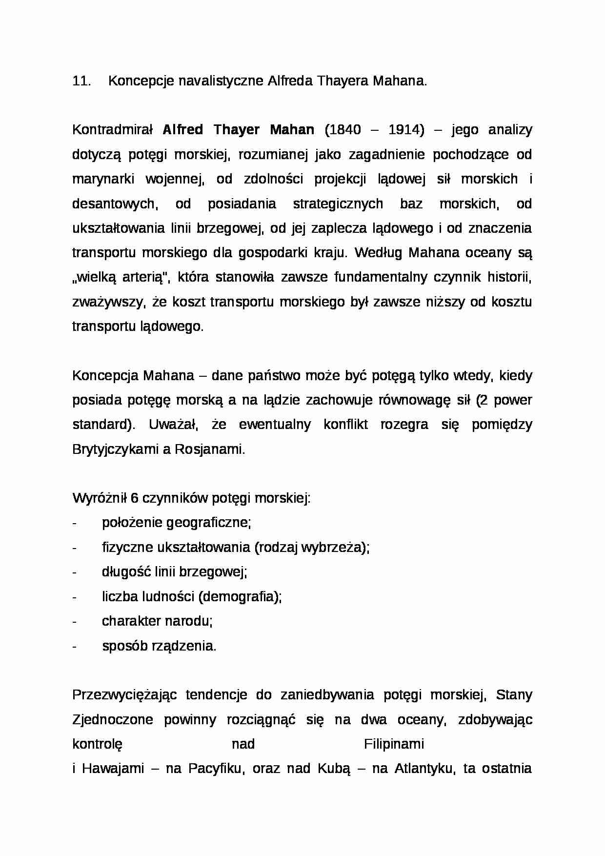 Wykład - Koncepcje navalistyczne Alfreda Thayera Mahana - strona 1
