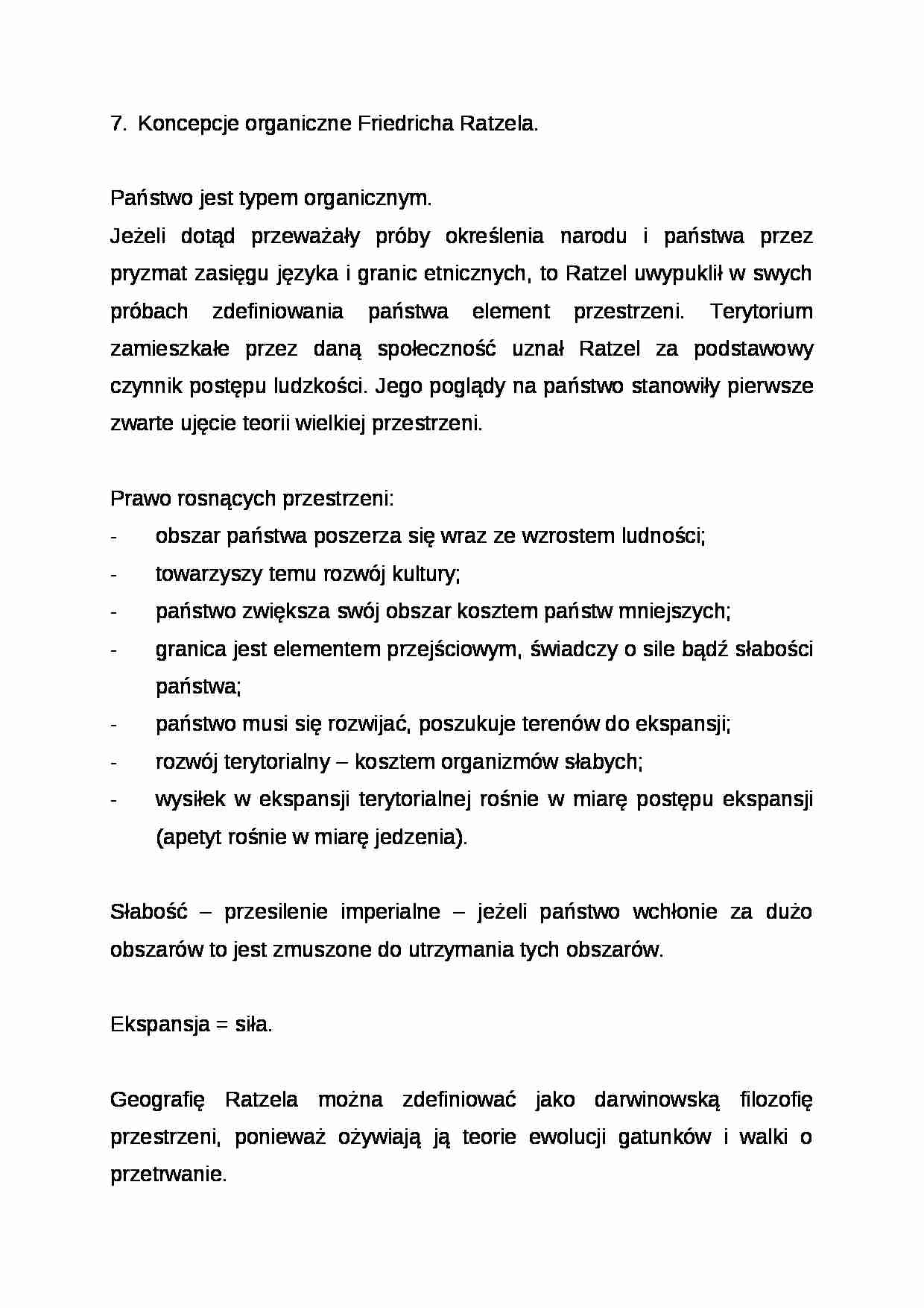 Wykład - Koncepcje organiczne Friedricha Ratzela - strona 1