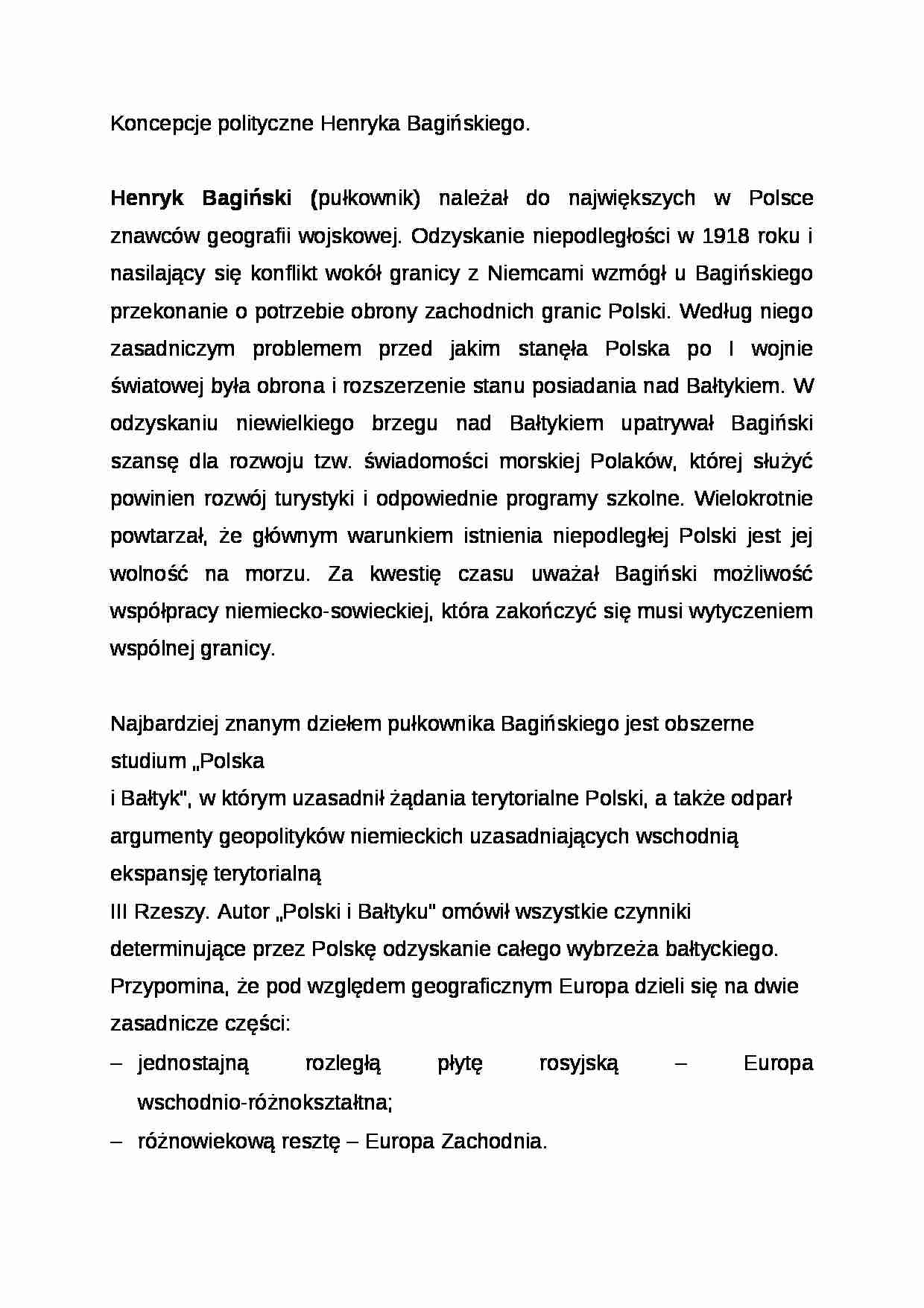 Wykład - Koncepcje polityczne Henryka Bagińskiego - strona 1