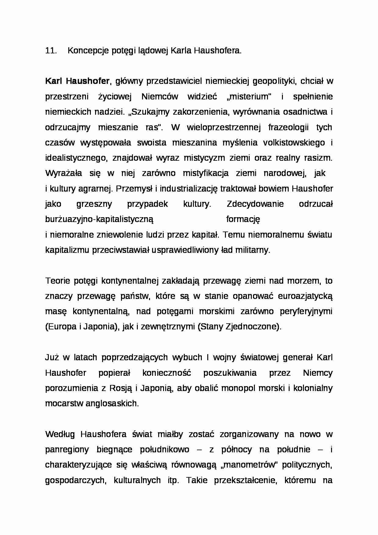 Wykład - Koncepcje potęgi lądowej Karla Haushofera - strona 1