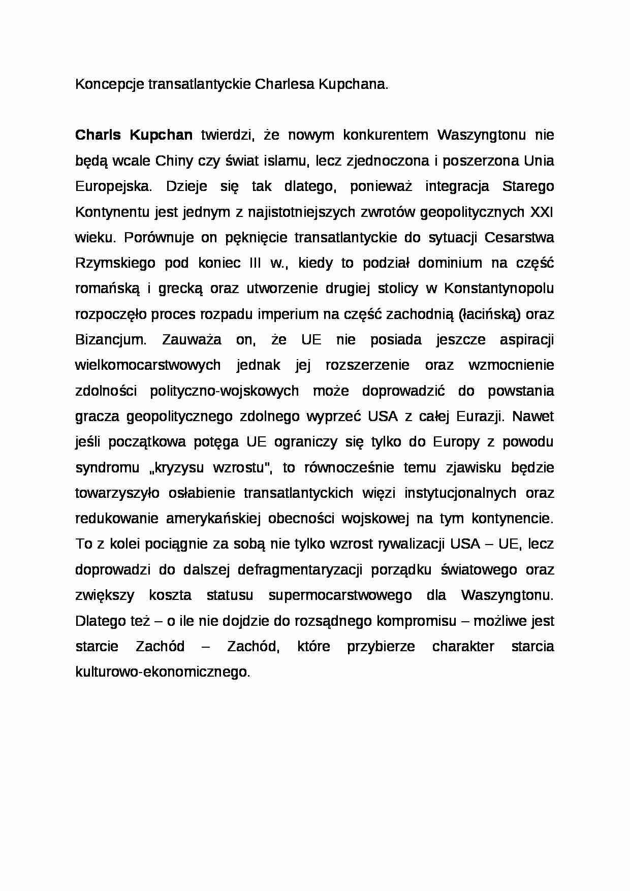 Wykład - Koncepcje transatlantyckie Charlesa Kupchana - strona 1