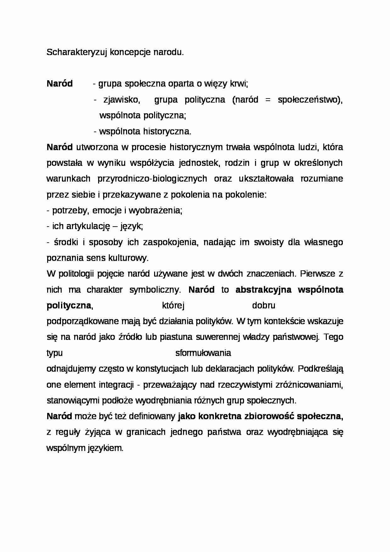 Wykład - Scharakteryzuj koncepcje narodu - strona 1