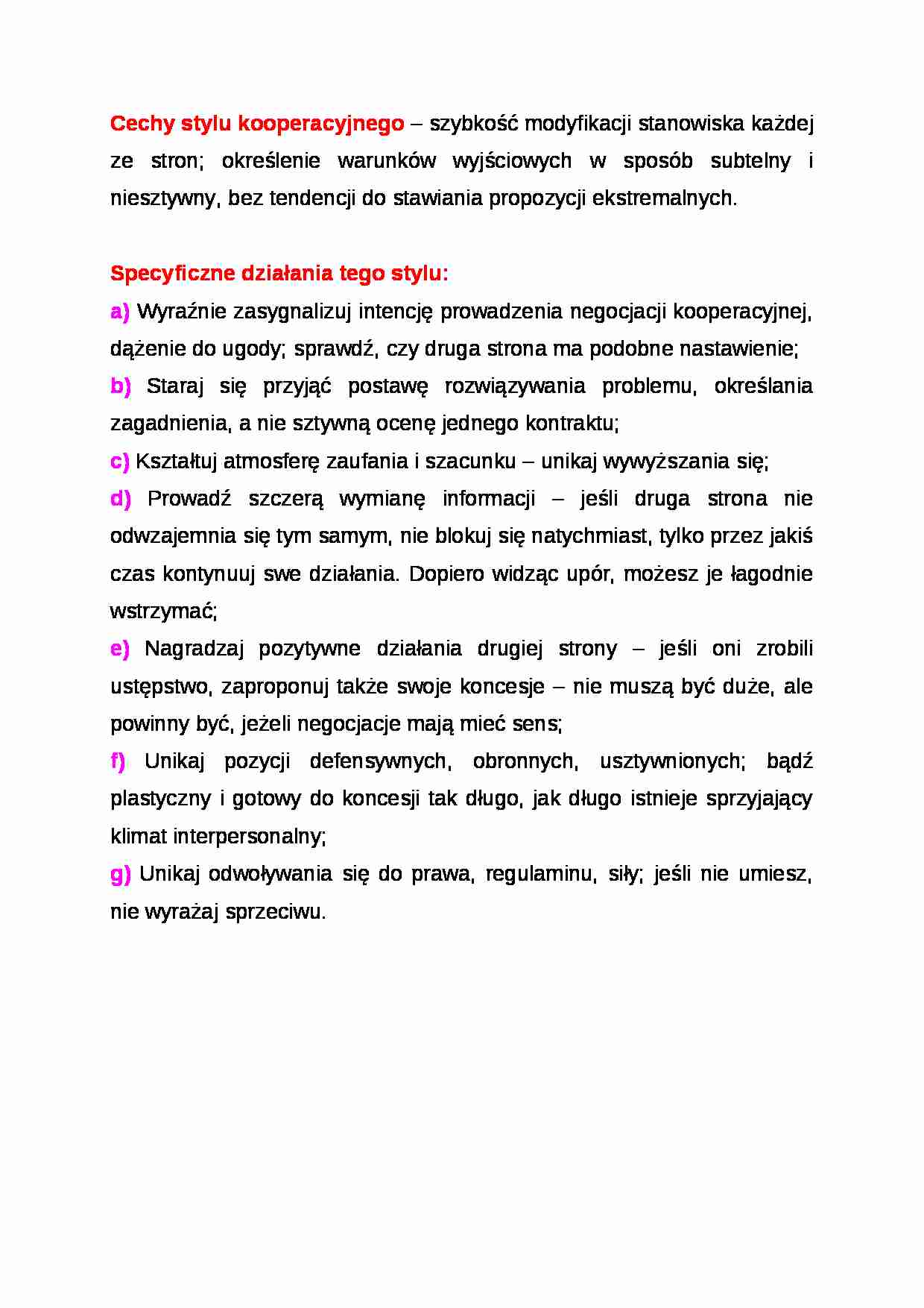 Wykład - Cechy stylu kooperacyjnego - strona 1