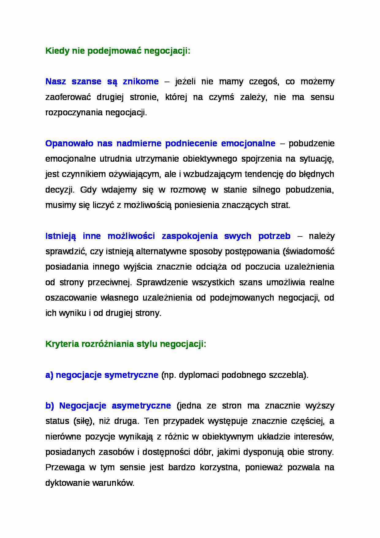 Wykład - sytuacje, w których nie podejmuje się negocjacji - strona 1