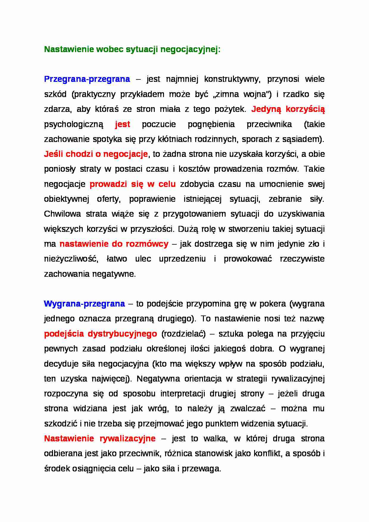 Wykład - Nastawienie wobec sytuacji negocjacyjnej - strona 1
