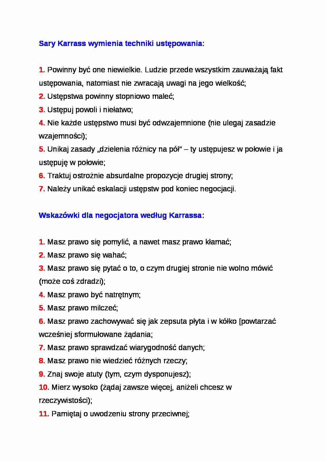 Wykład - techniki ustępowania według Sary Karrass - strona 1