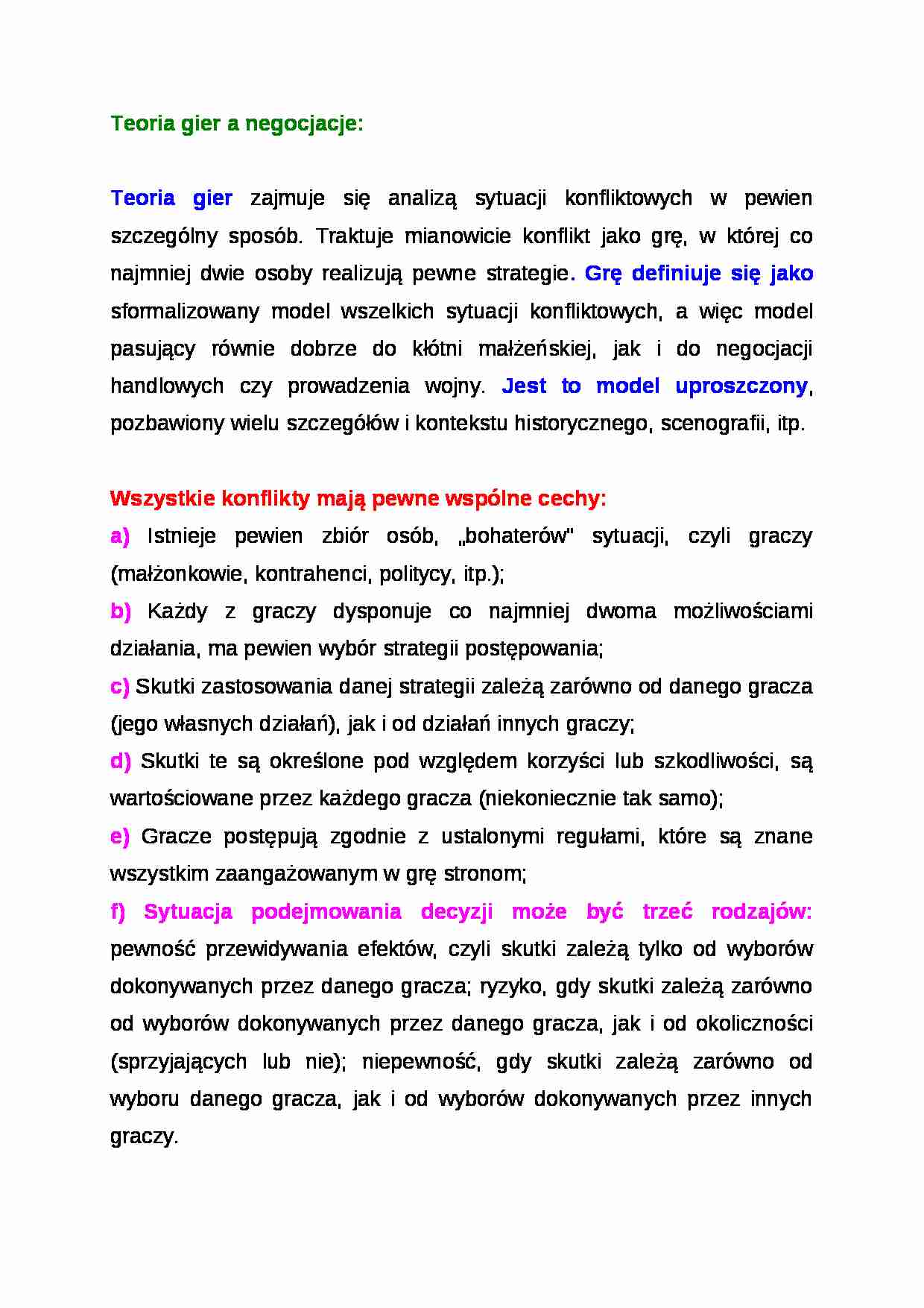 Wykład - Teoria gier a negocjacje - strona 1