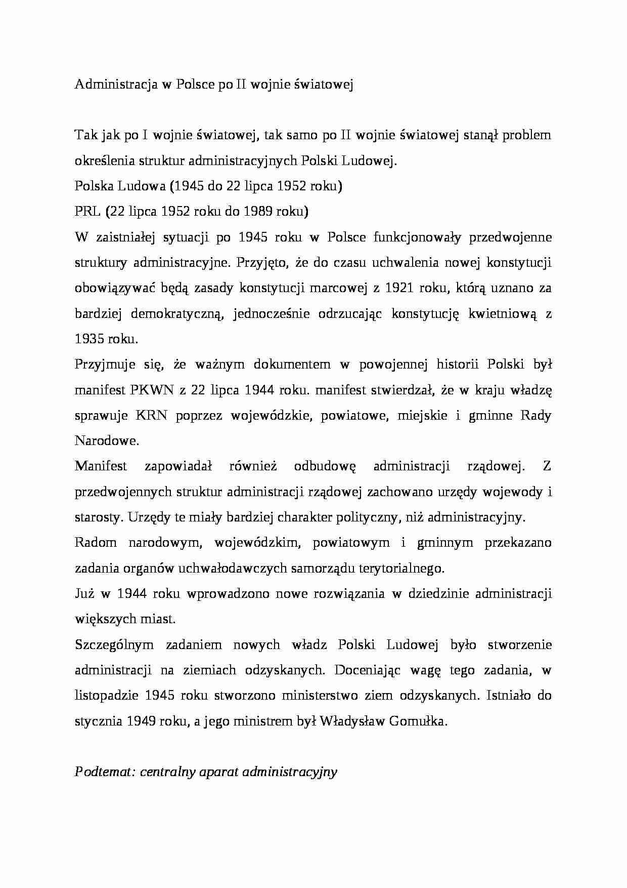 Wykład - Administracja w Polsce po II wojnie światowej - strona 1