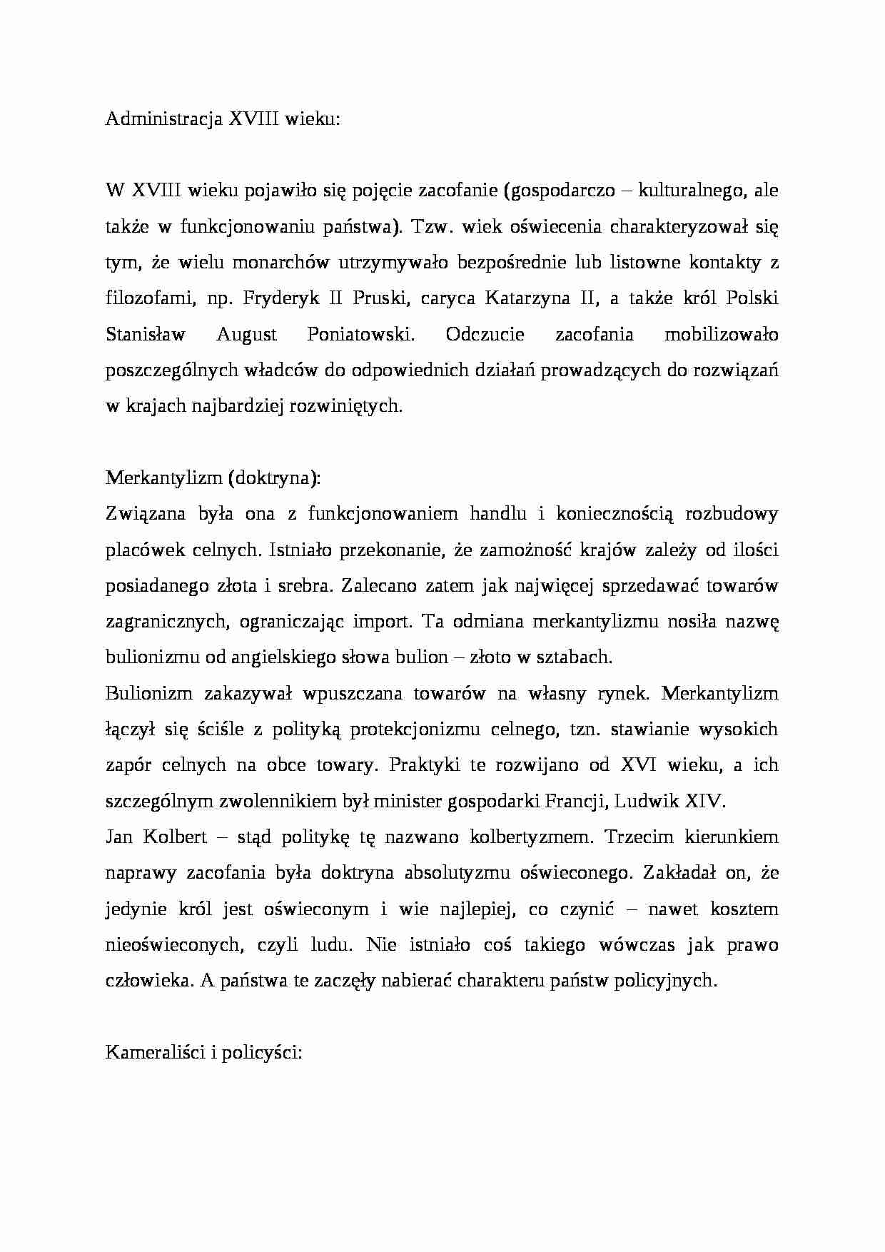 Wykład - Administracja XVIII wieku - strona 1