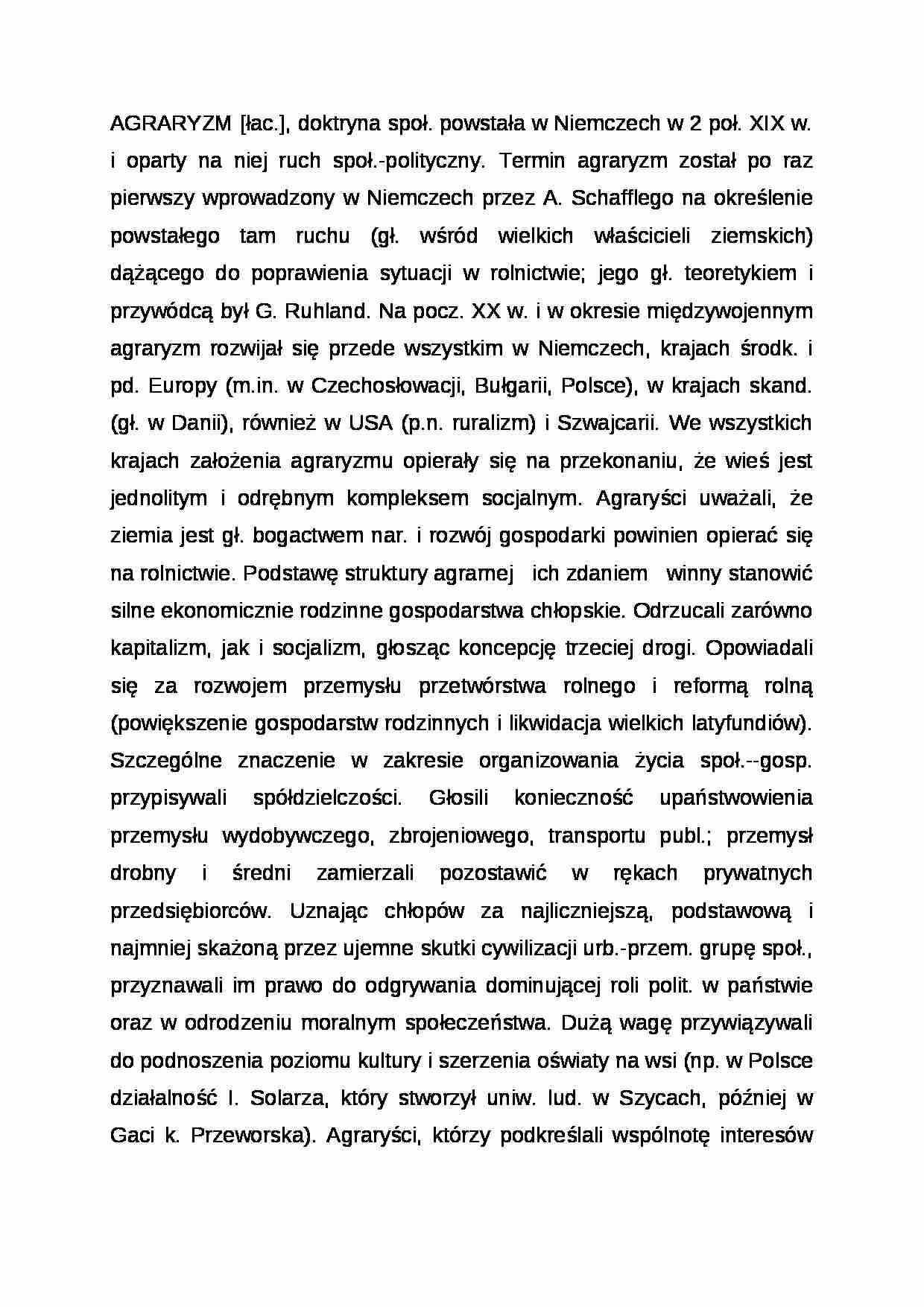 Wykład - definicja agraryzmu - strona 1