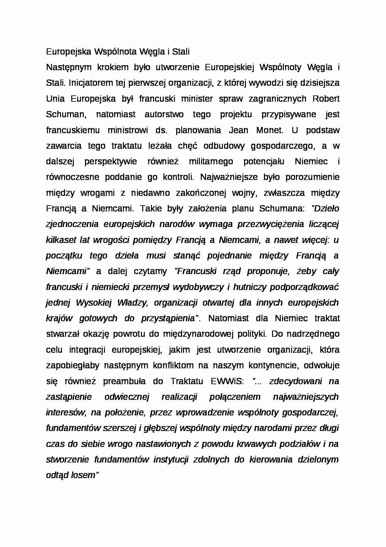 Wykład - Europejska Wspólnota Węgla i Stali - strona 1