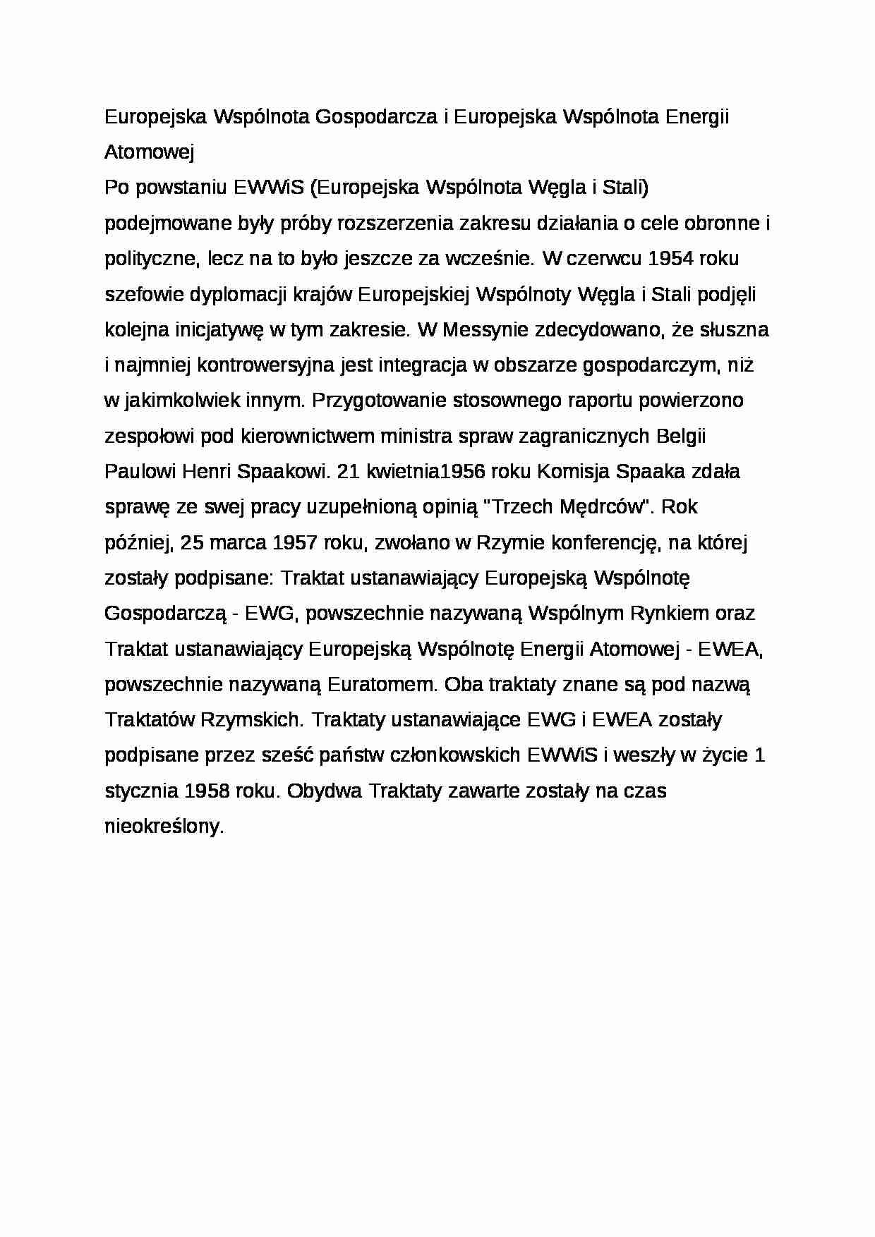 Wykład - Europejska Wspólnota Gospodarcza i Europejska Wspólnota Energii Atomowej - strona 1
