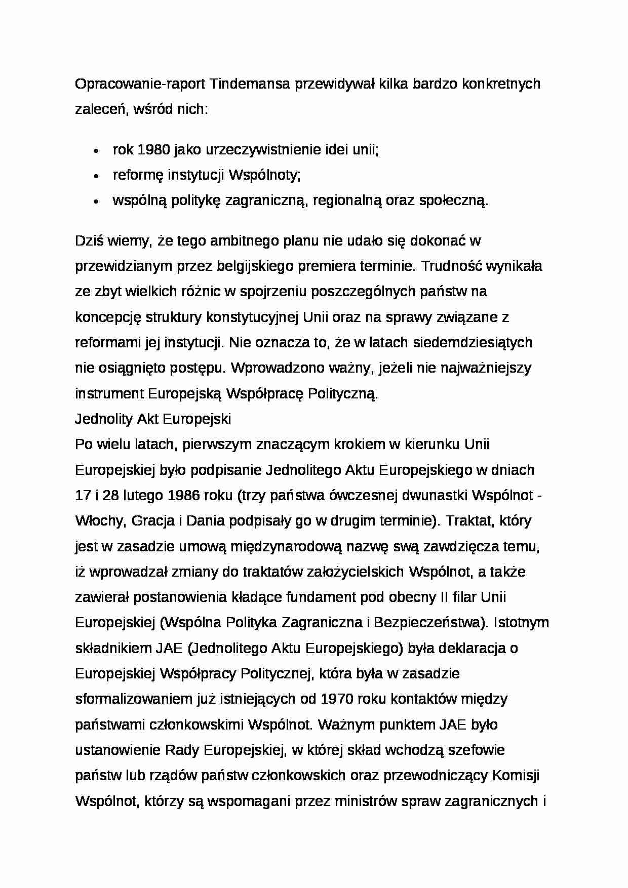 Opracowanie - raport Tindemansa - strona 1