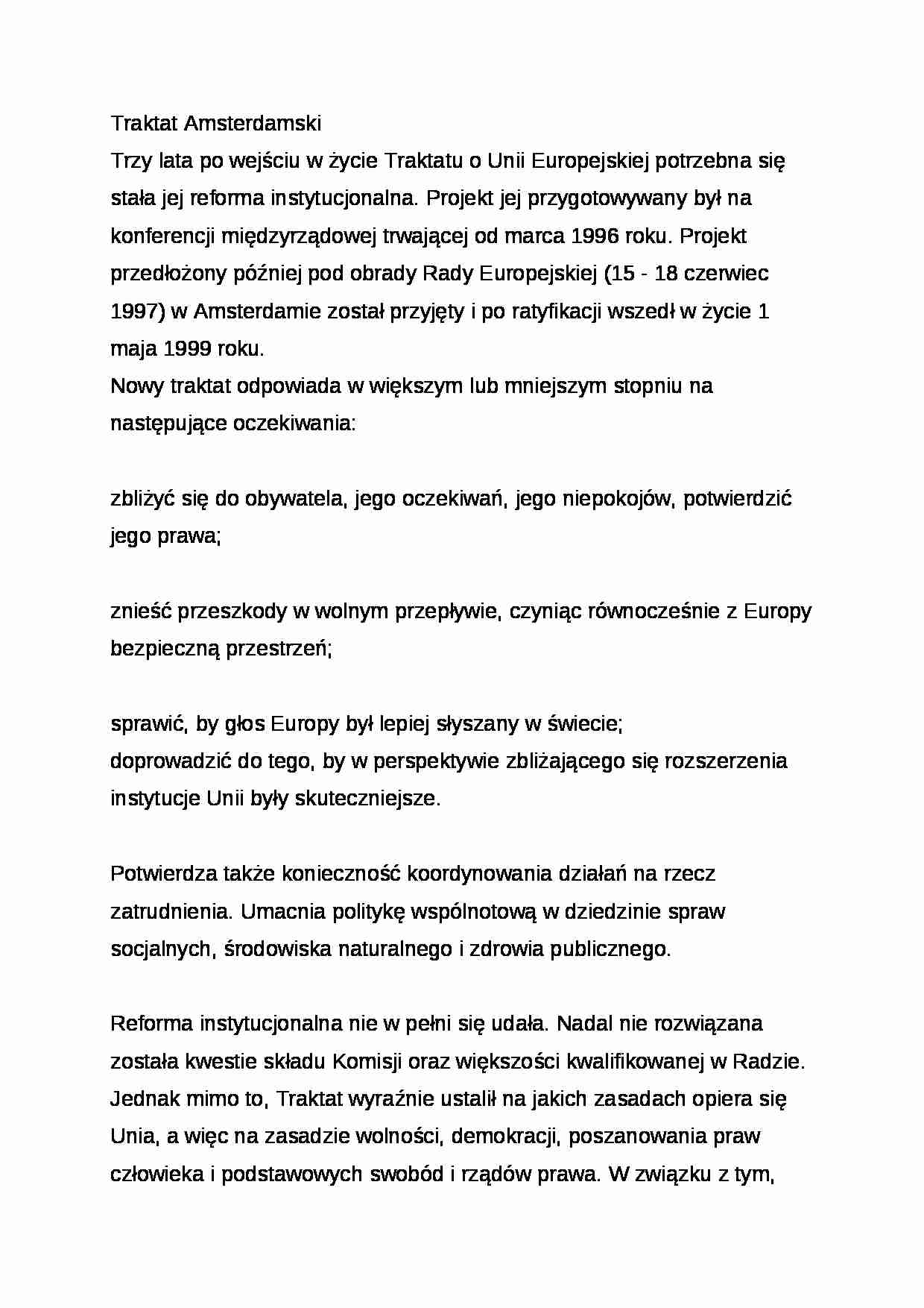 Wykład - Traktat Amsterdamski - strona 1