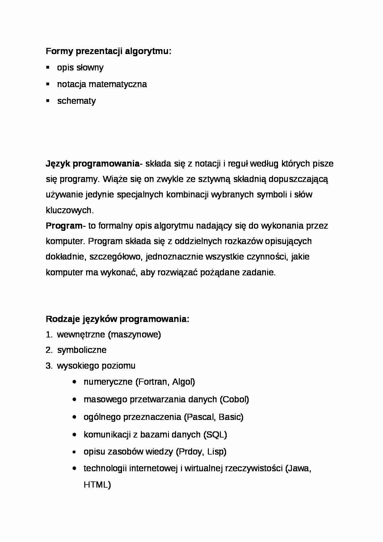 Wykład - Formy prezentacji algorytmu - strona 1