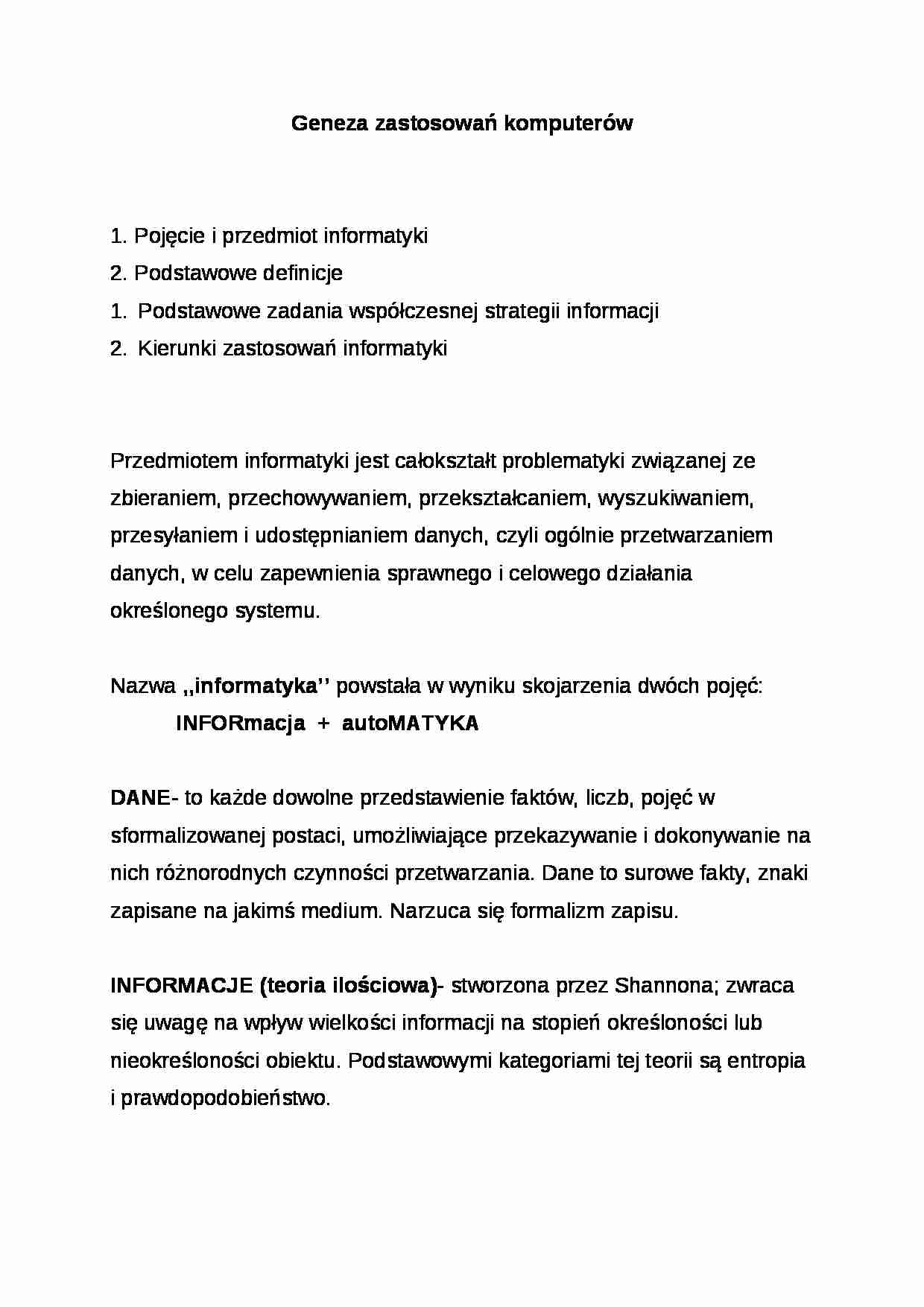 Wykład - Geneza zastosowań komputerów - strona 1