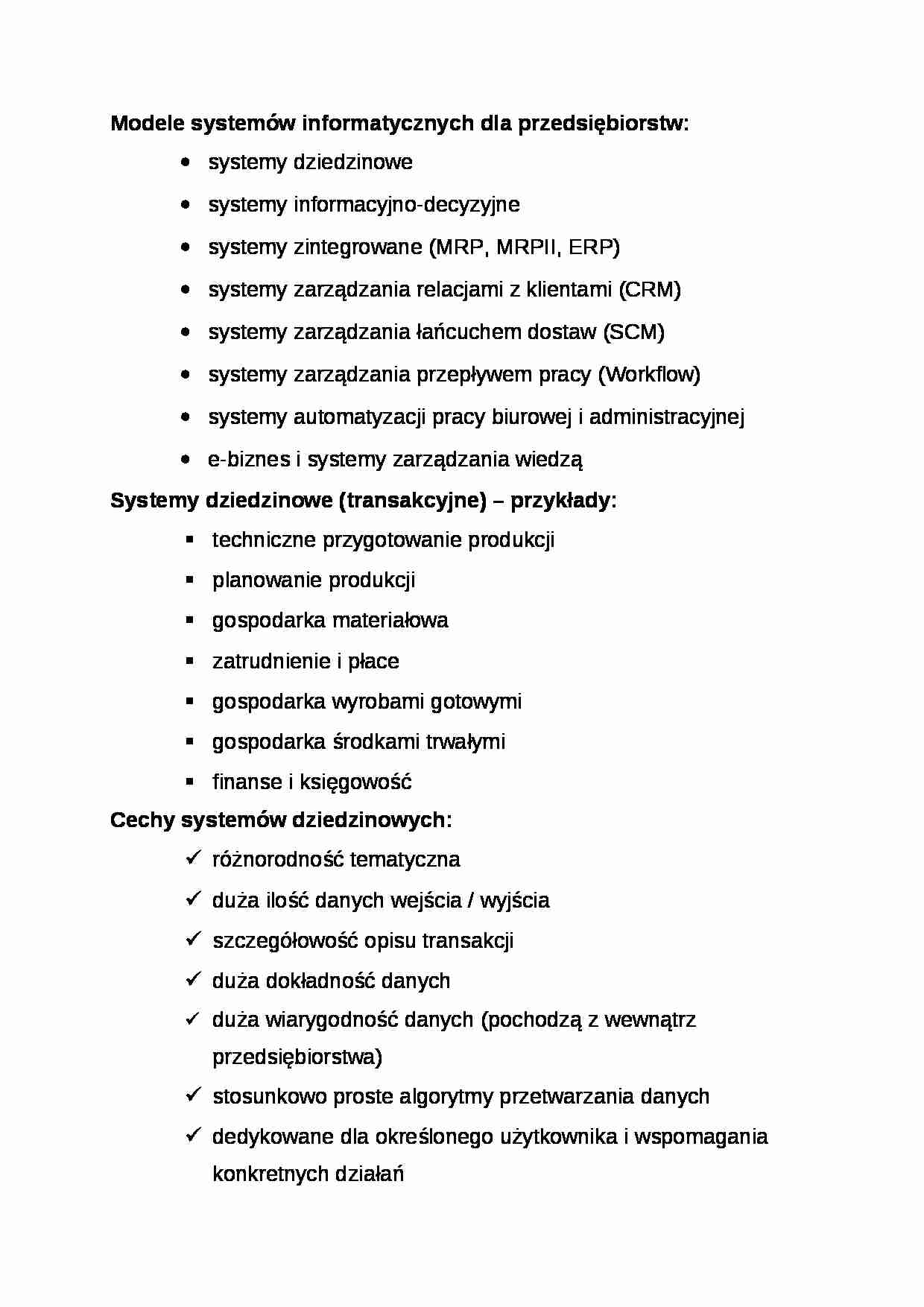 Wykład - Modele systemów informatycznych dla przedsiębiorstw - strona 1