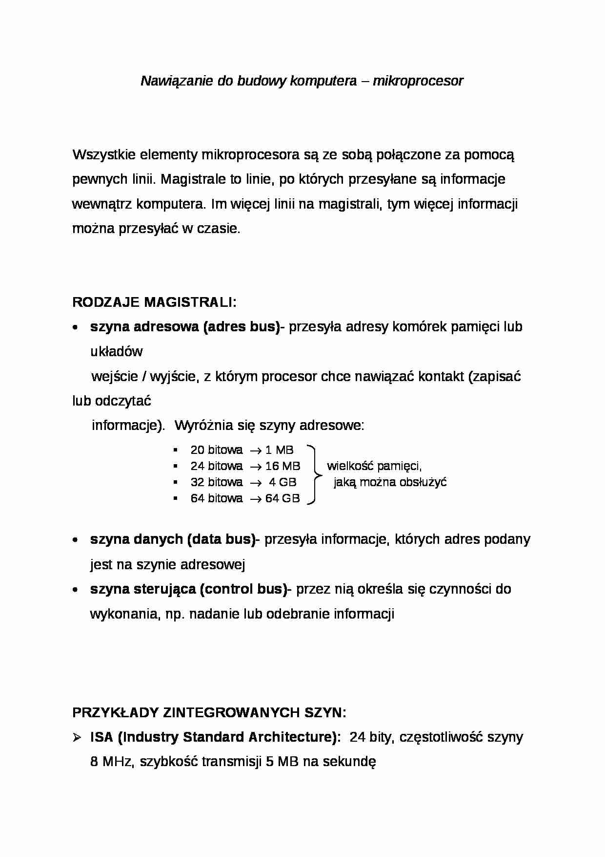 Wykład - Nawiązanie do budowy komputera - strona 1