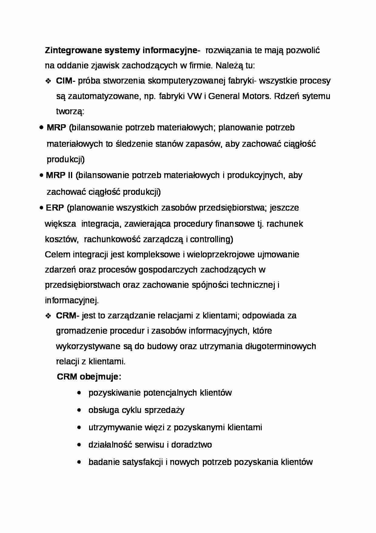 Wykład - Zintegrowane systemy informacyjne - strona 1