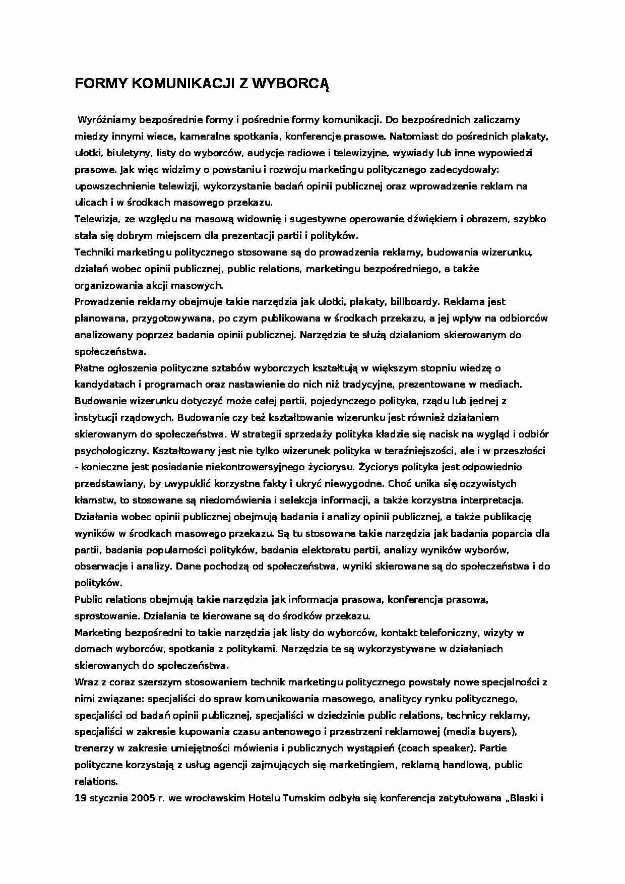 Wykład - formy komunikacji z wyborcą - strona 1