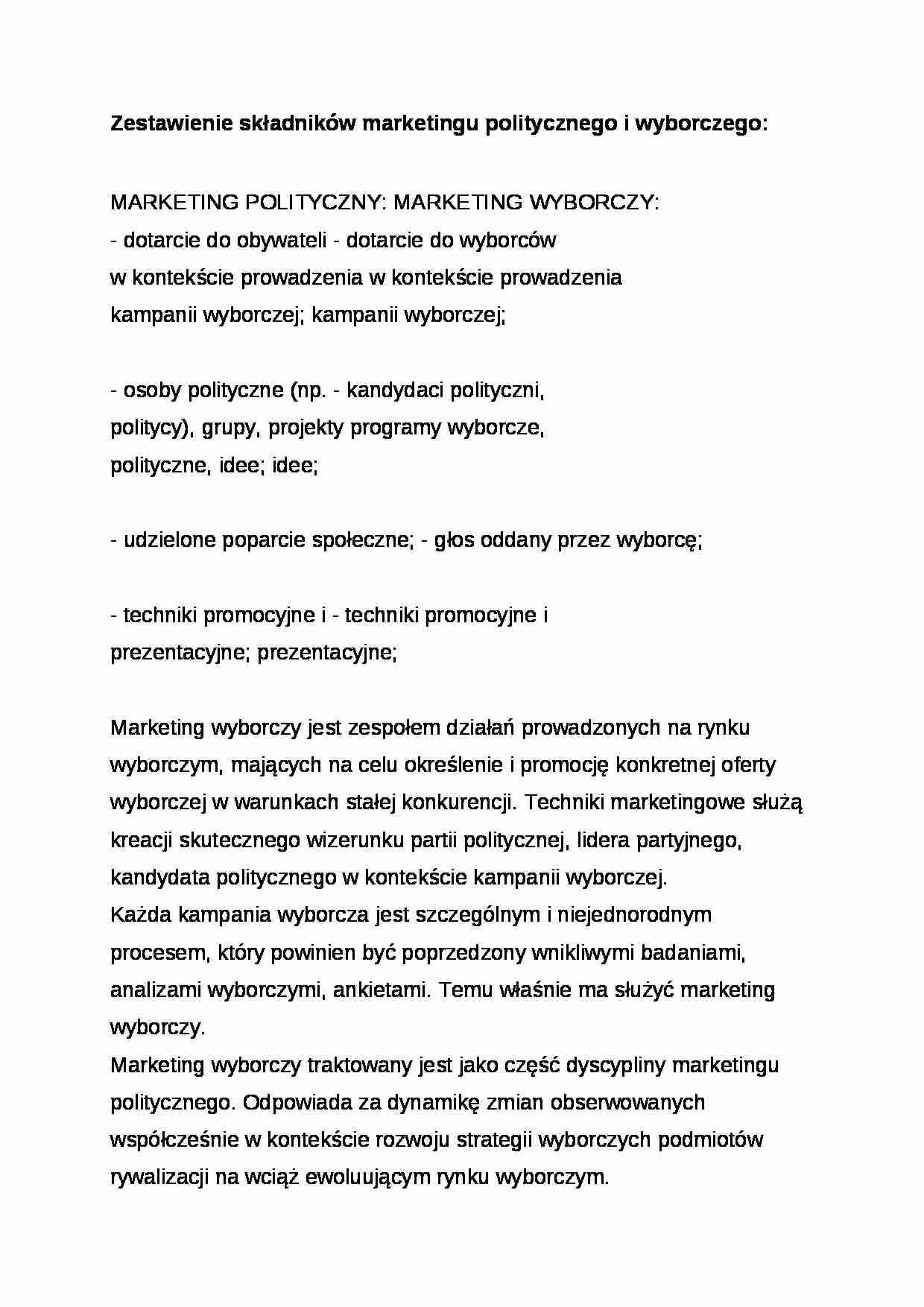 Wykład - Zestawienie składników marketingu politycznego i wyborczego - strona 1